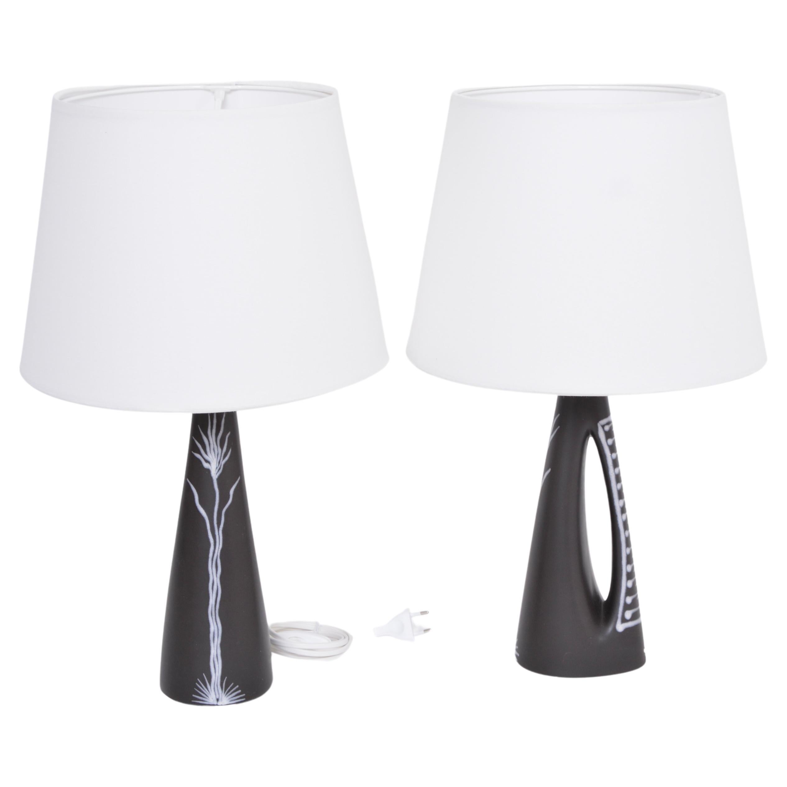 Pair of Black Danish Midcentury Ceramic Table Lamps by Holm Sorensen for Søholm