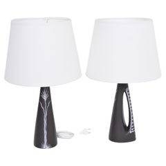 Vintage Pair of Black Danish Midcentury Ceramic Table Lamps by Holm Sorensen for Søholm