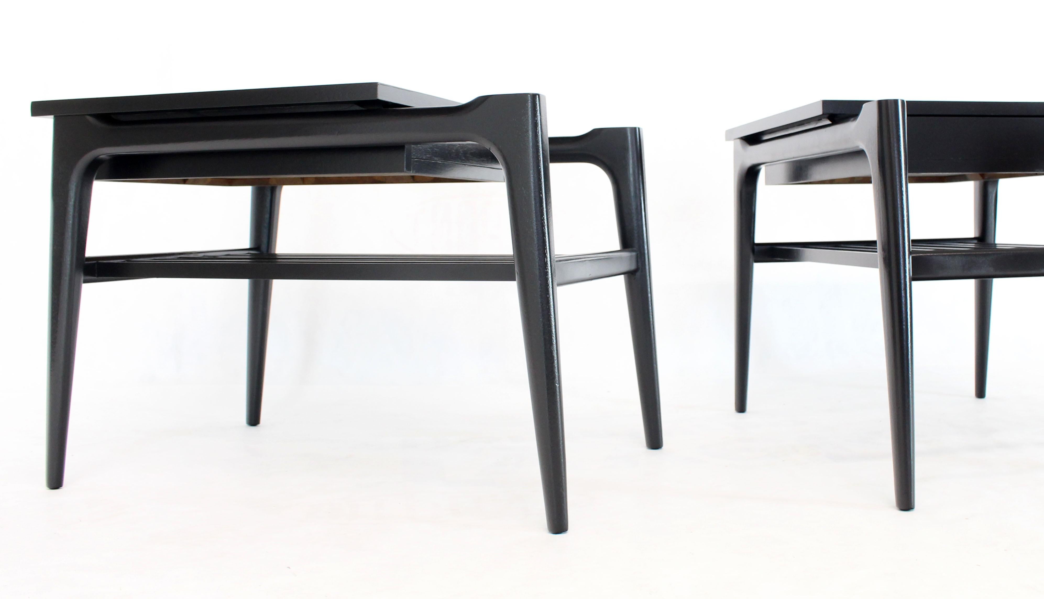 Pair of Black Ebonised One Drawer End Nightstands with Magazine Rack Sculptural For Sale 1