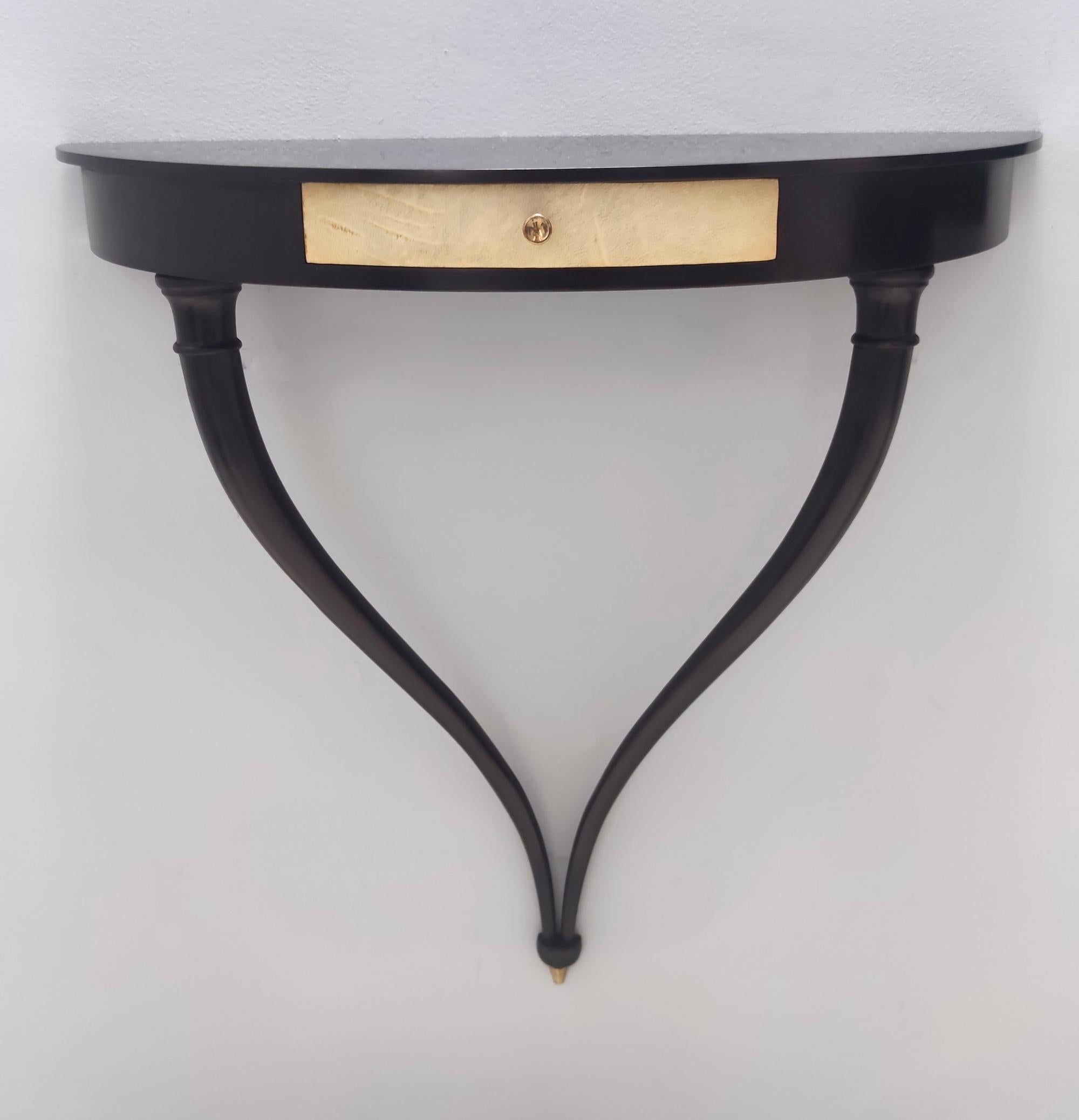 Pair of Black Ebonized Wood Wall-Mounted Consoles by Guglielmo Ulrich, Italy 3