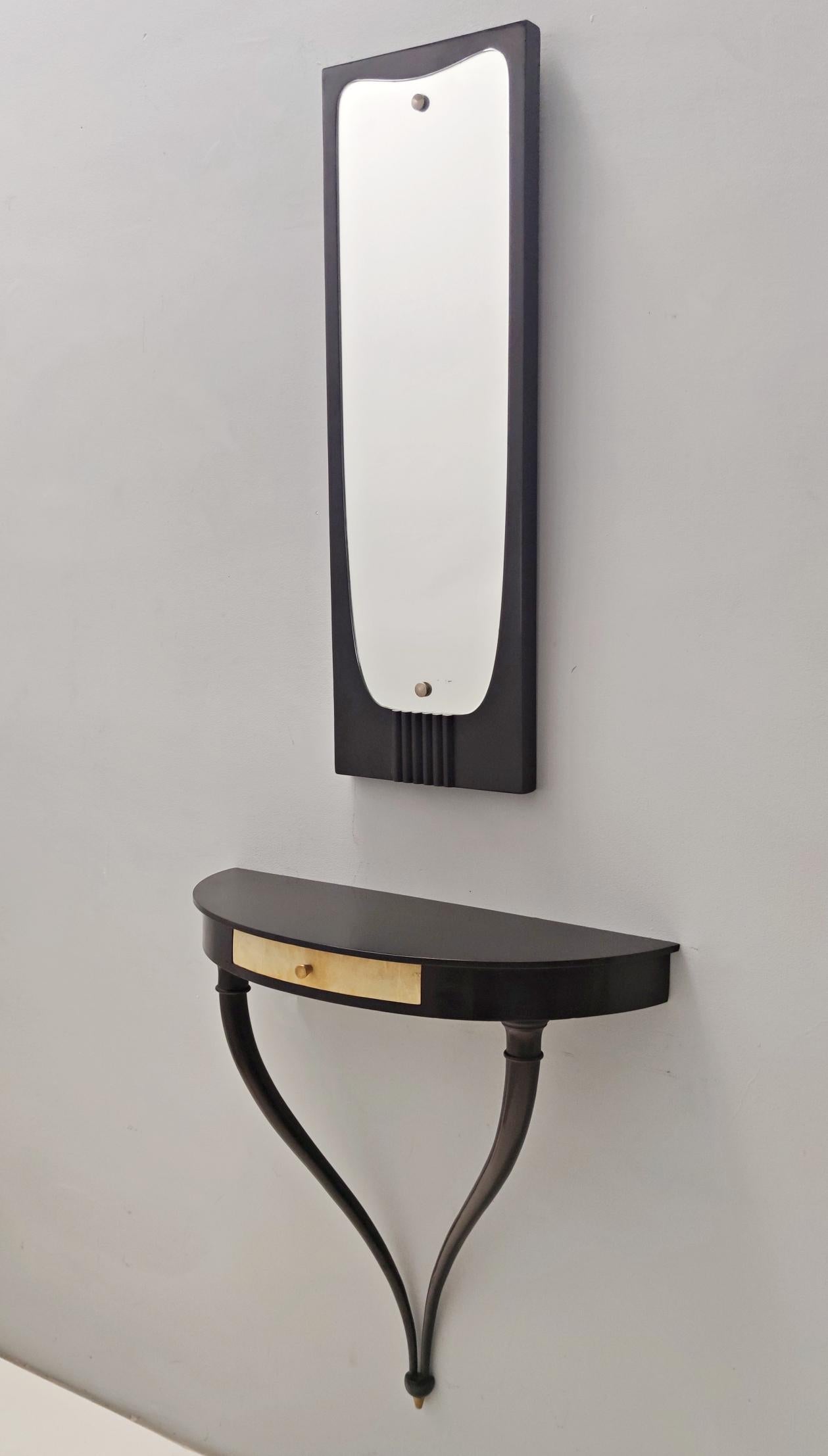 Mid-Century Modern Pair of Black Ebonized Wood Wall-Mounted Consoles by Guglielmo Ulrich, Italy