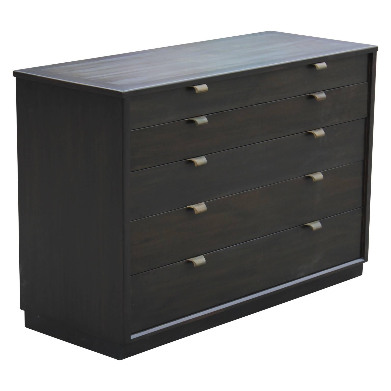 Modern Pair of Black Edward Wormley for Drexel Bachelor's Chests with Ebonized Handles