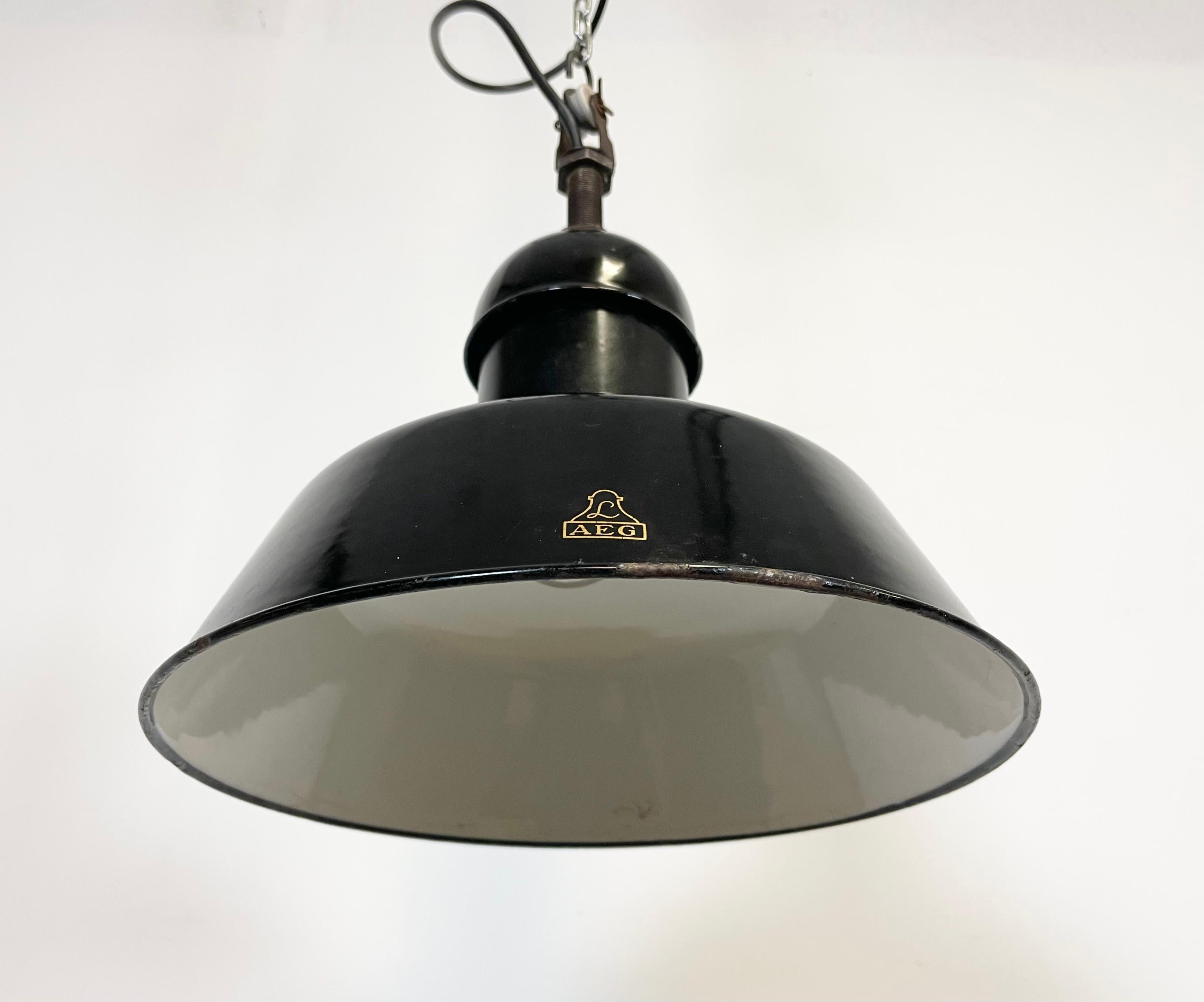 Pair of Black Enamel Industrial Pendant Lamps from AEG, 1930s 6