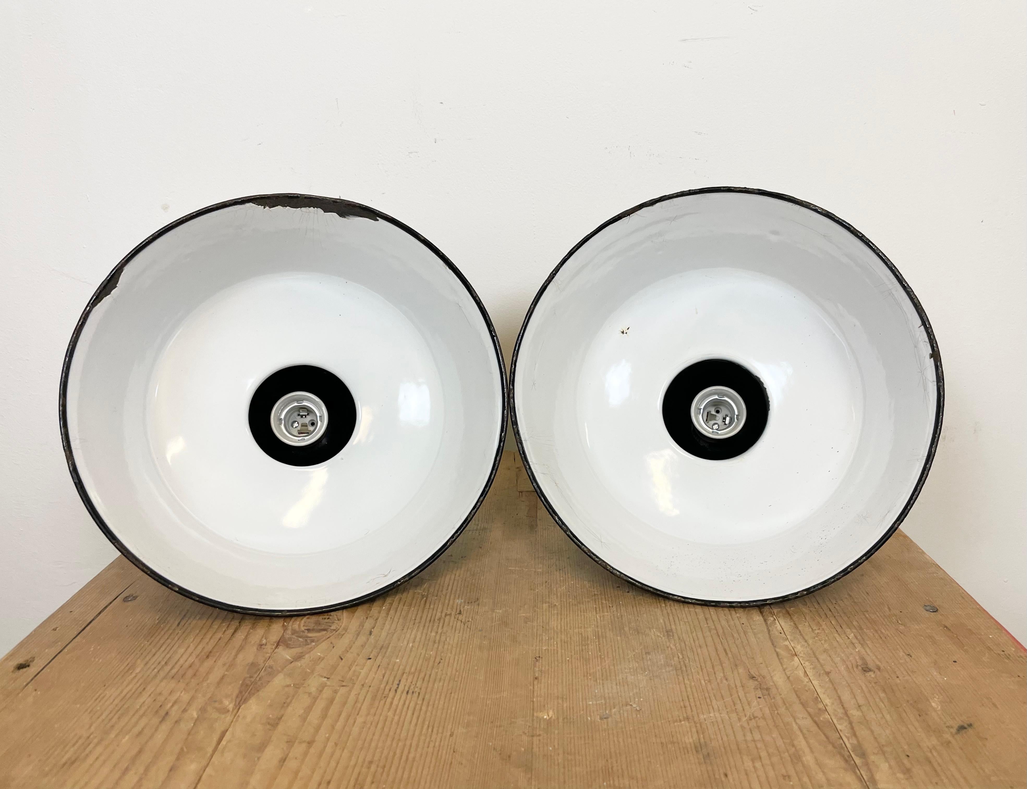 Pair of Black Enamel Industrial Pendant Lamps from AEG, 1930s 10