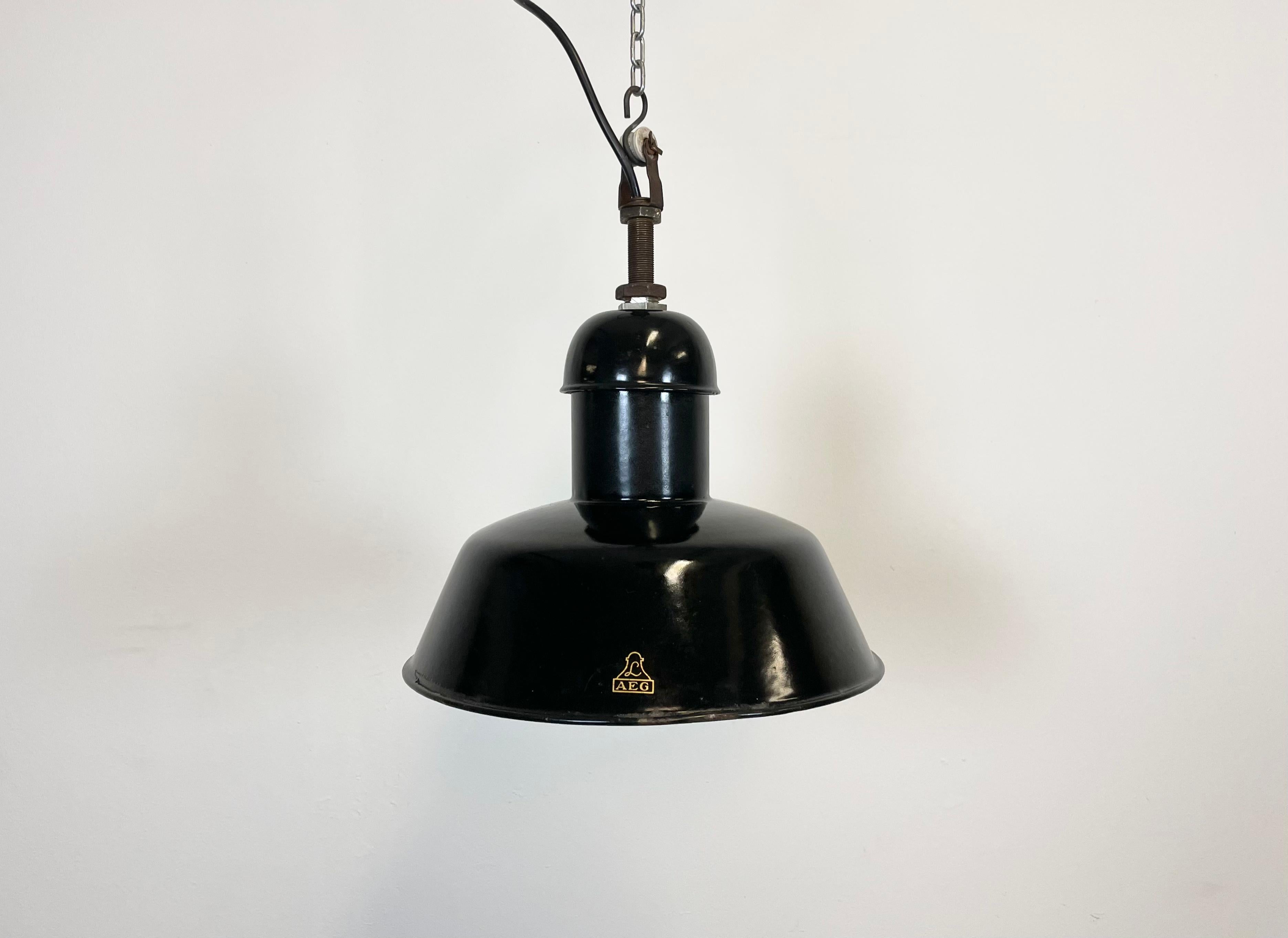 Pair of Black Enamel Industrial Pendant Lamps from AEG, 1930s 1