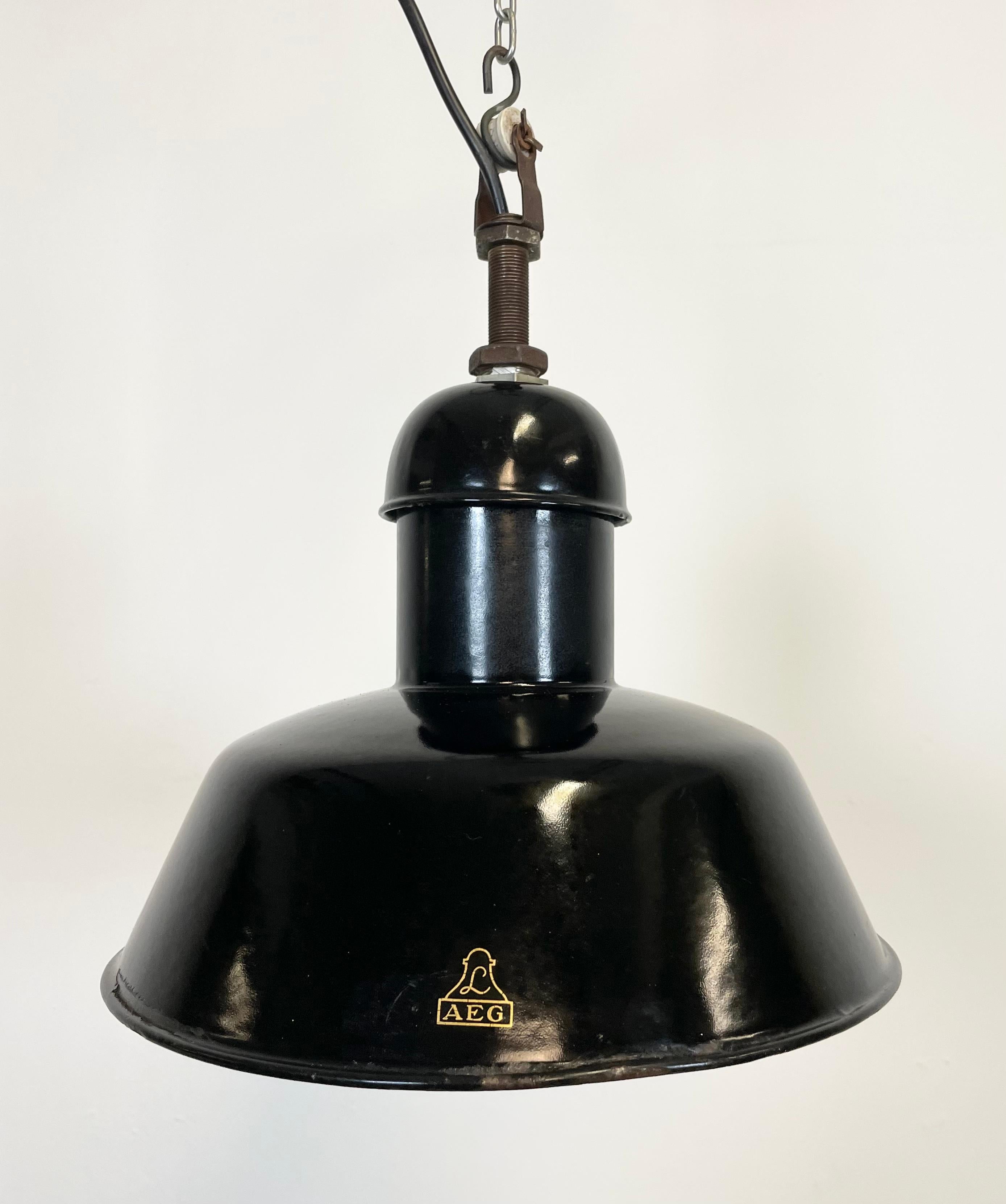 Pair of Black Enamel Industrial Pendant Lamps from AEG, 1930s 2