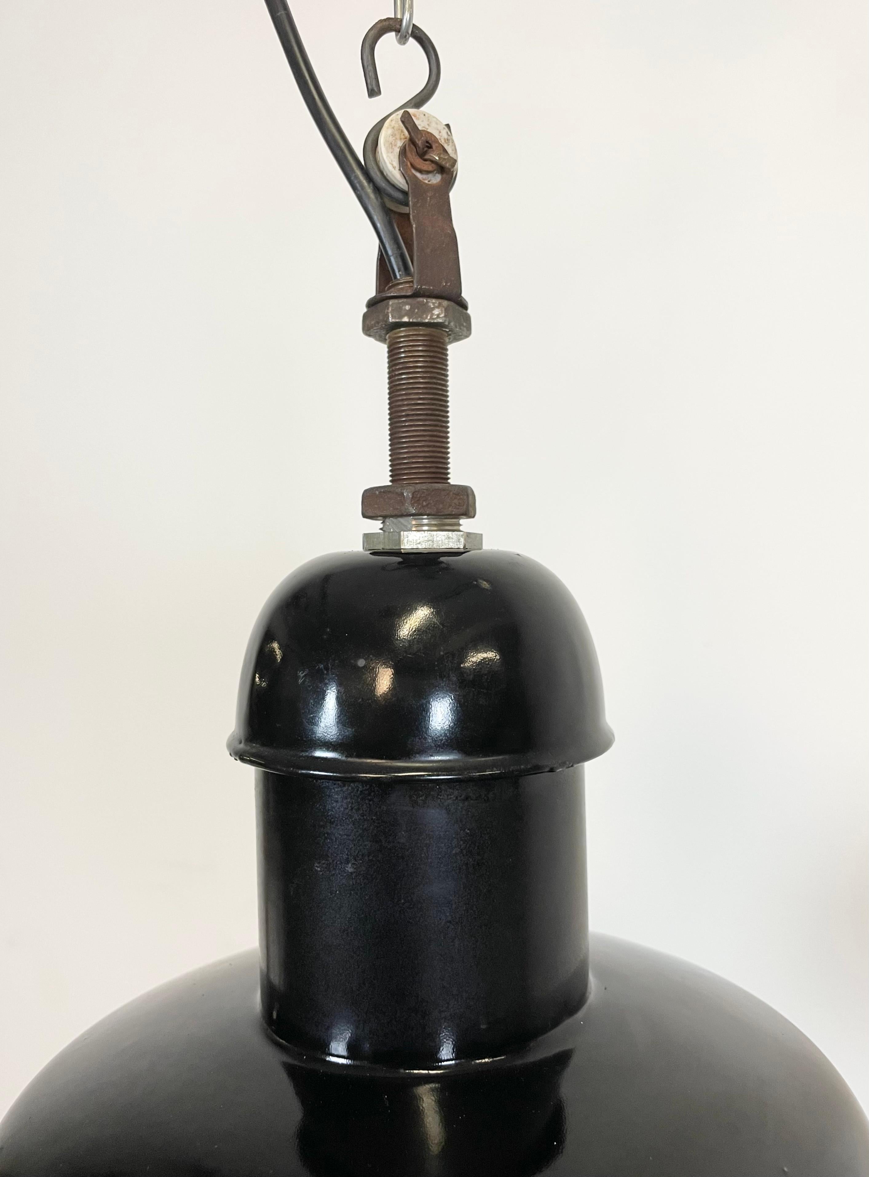 Pair of Black Enamel Industrial Pendant Lamps from AEG, 1930s 3