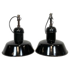 Pair of Black Enamel Industrial Pendant Lamps from AEG, 1930s