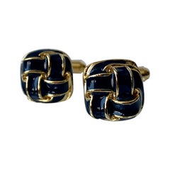 Vintage A Pair of High Fired Black Enamel Gold Filled French Knot Cufflinks