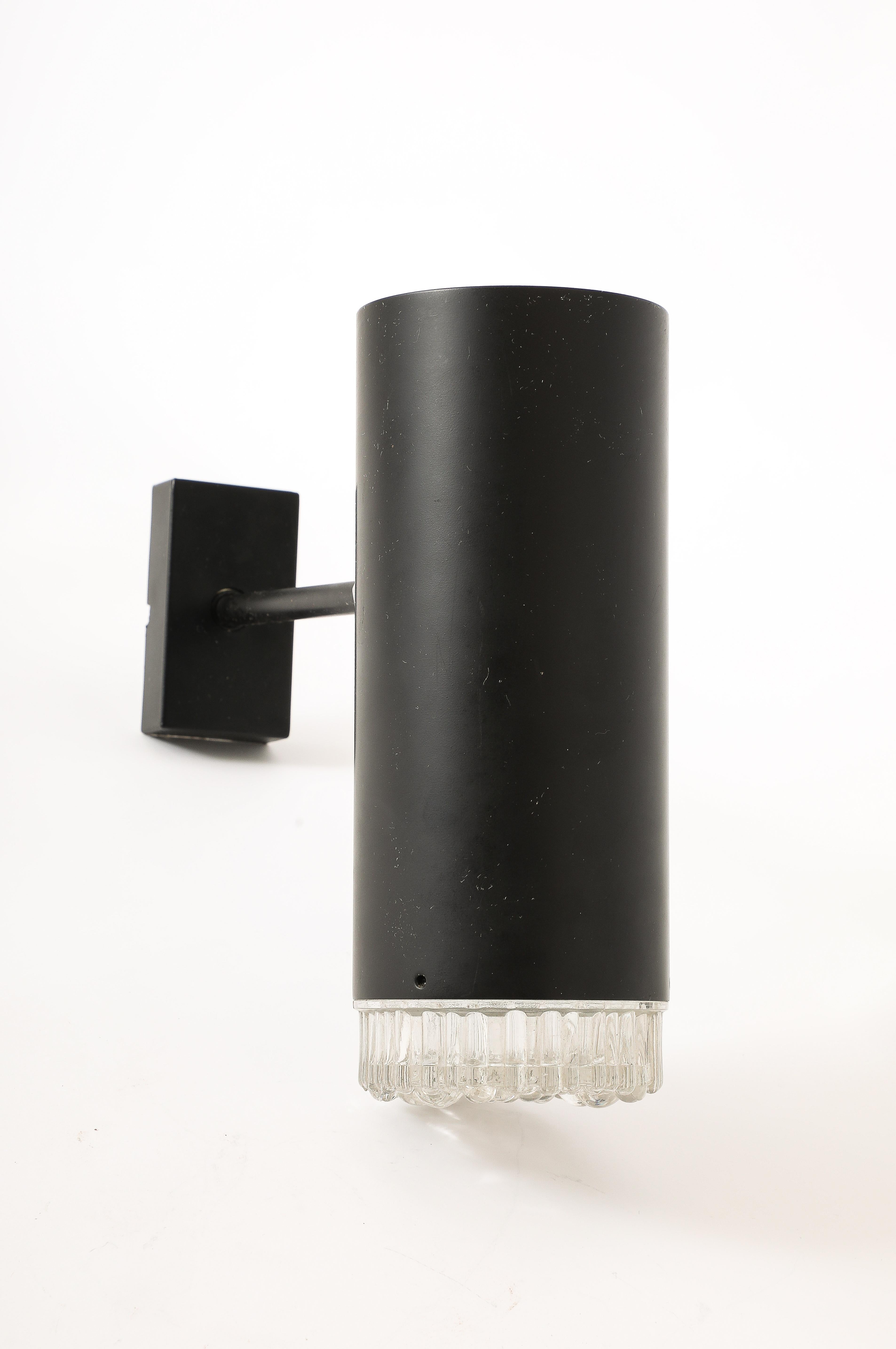 Pair of Black Enameled Aluminum and Glass Sonces by Lita, France 1960's For Sale 4