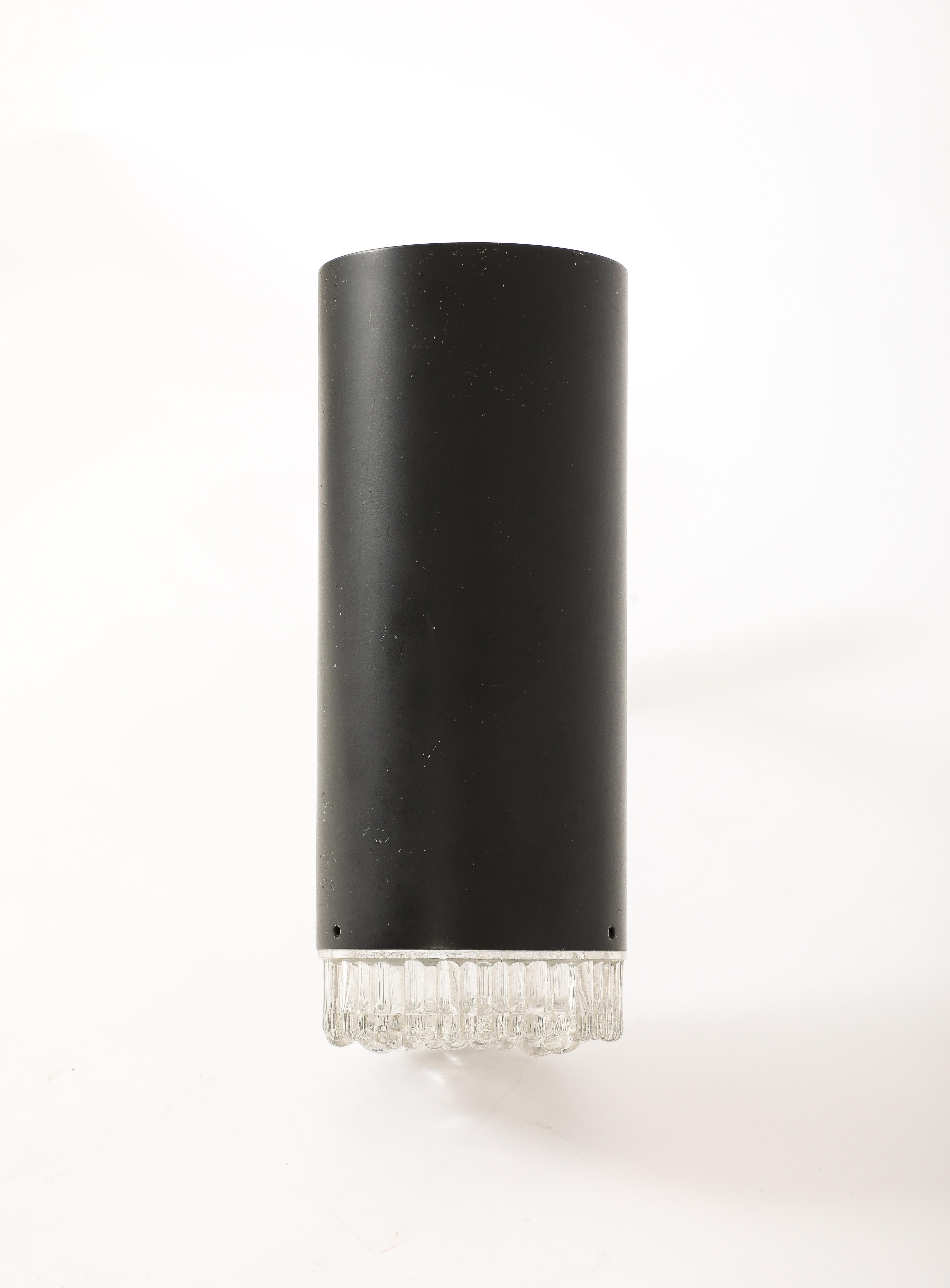 Pair of Black Enameled Aluminum and Glass Sonces by Lita, France 1960's For Sale 5