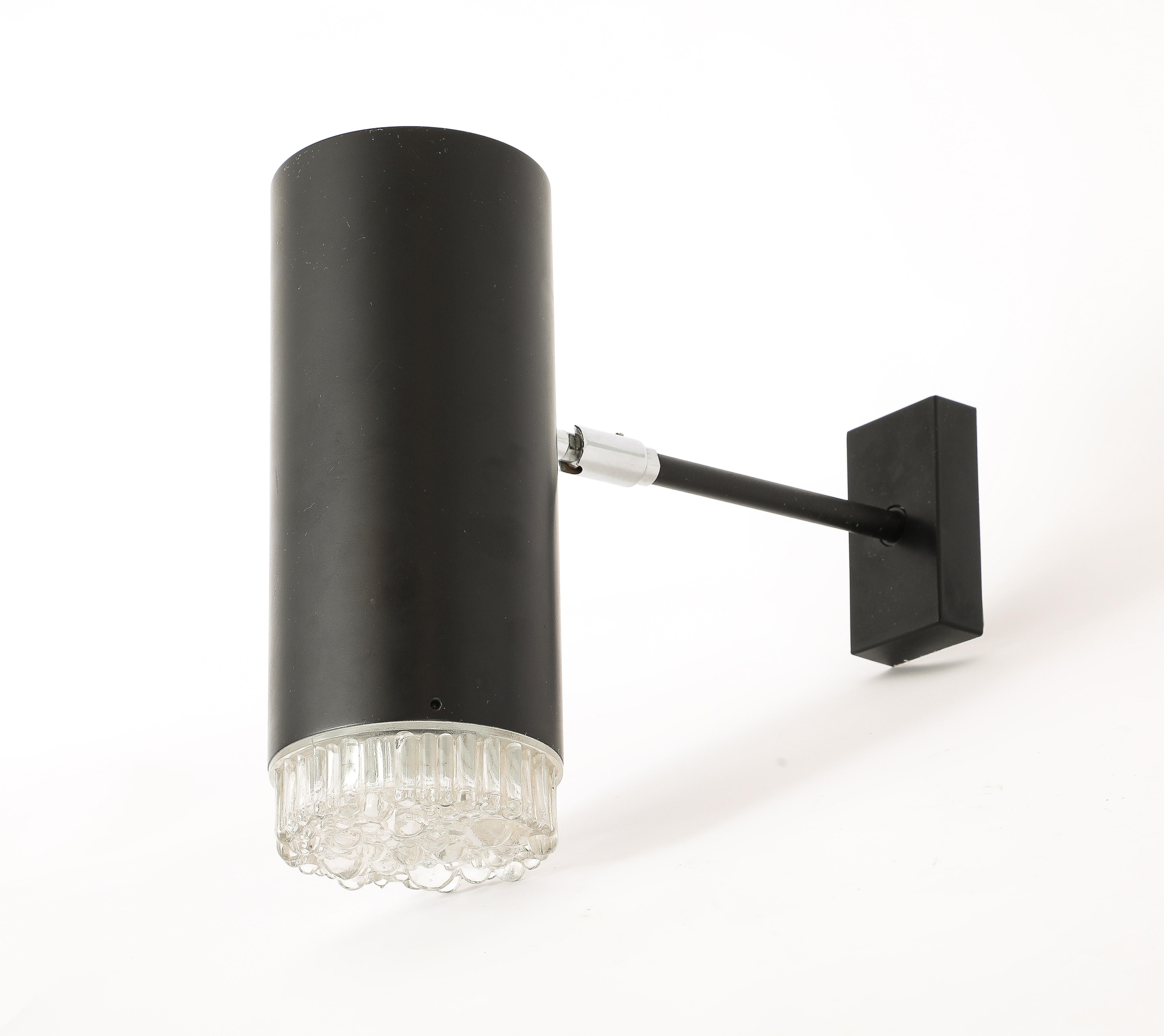 Pair of Black Enameled Aluminum and Glass Sonces by Lita, France 1960's For Sale 7