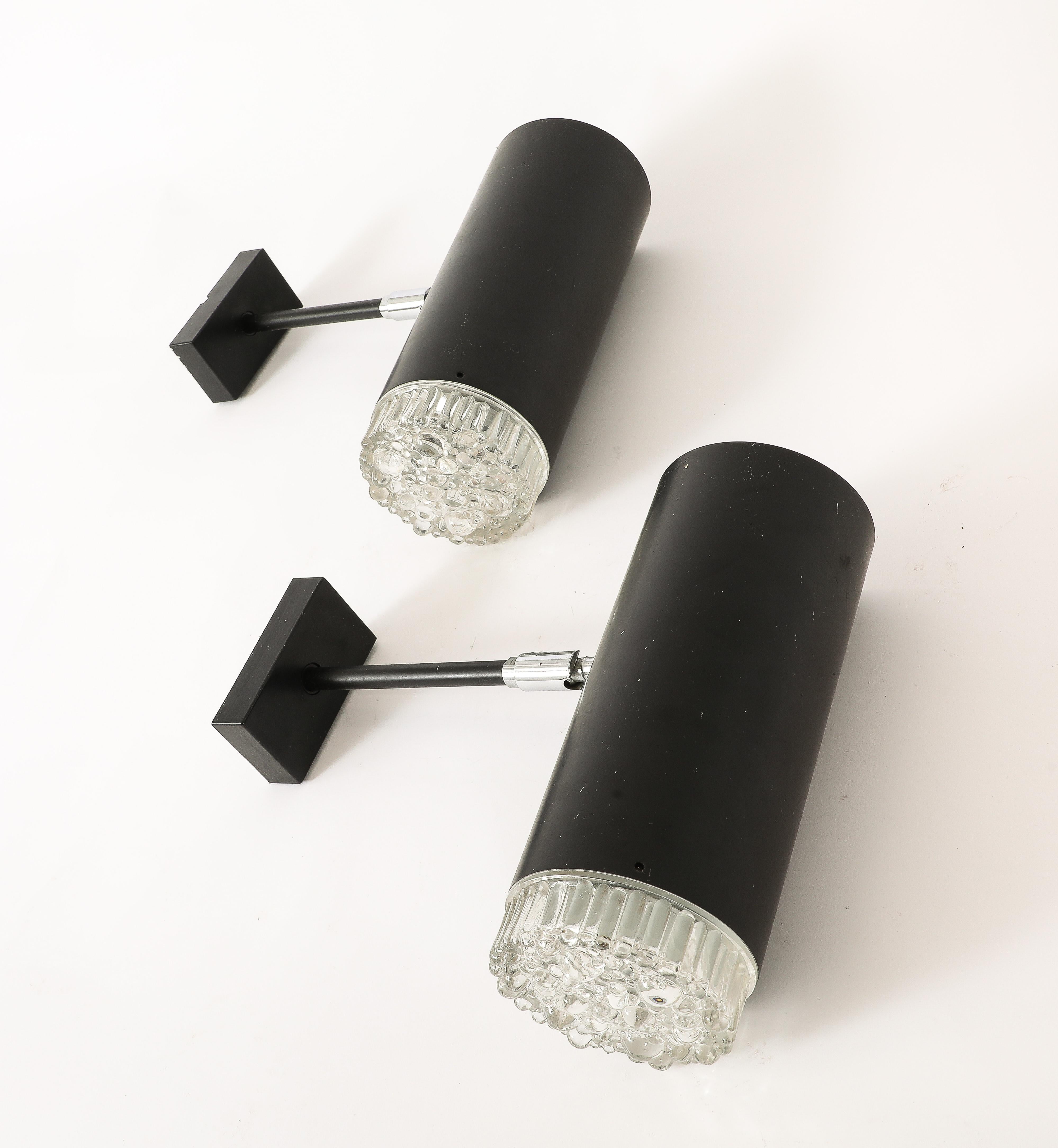 20th Century Pair of Black Enameled Aluminum and Glass Sonces by Lita, France 1960's For Sale