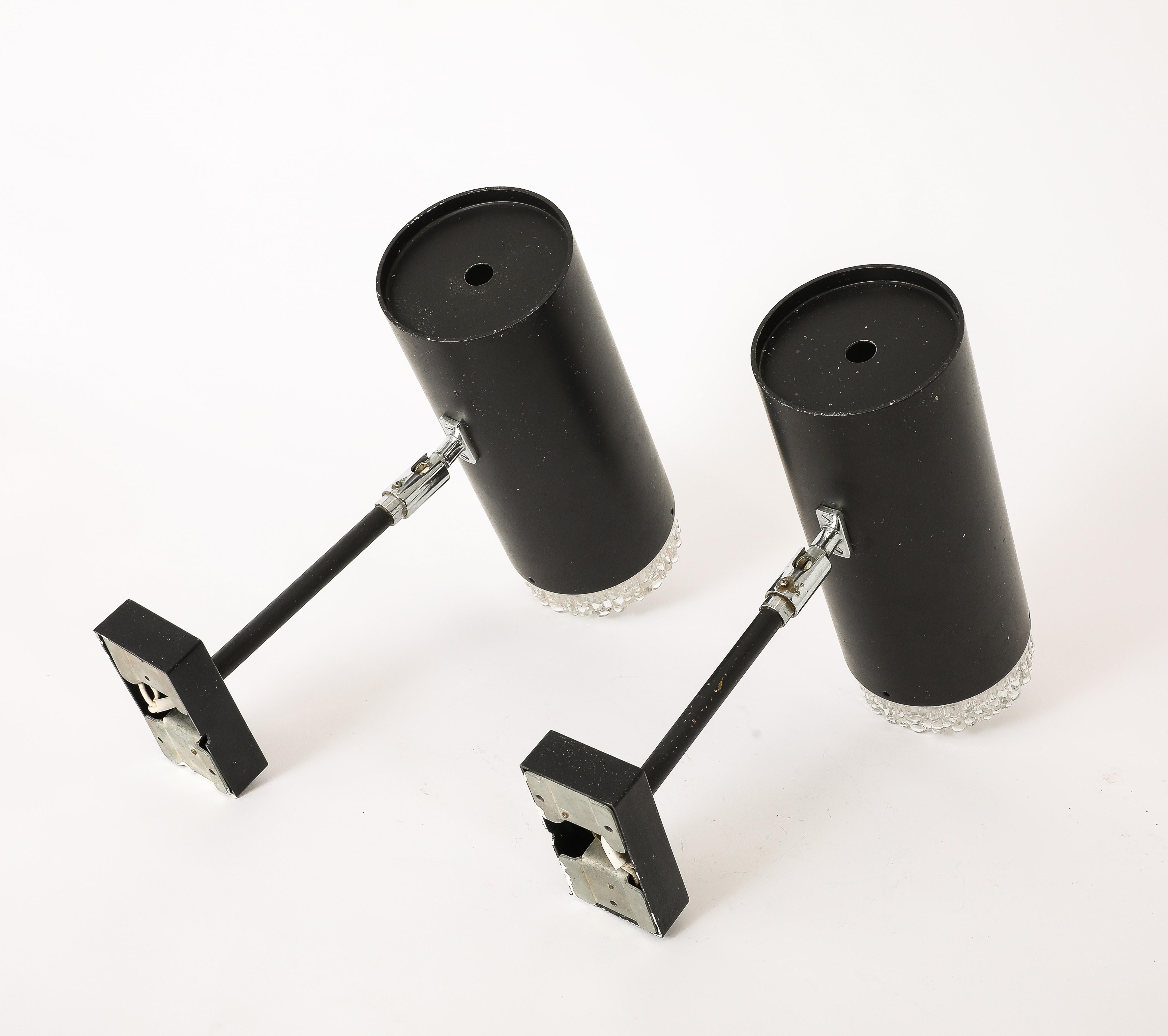 Pair of Black Enameled Aluminum and Glass Sonces by Lita, France 1960's For Sale 1