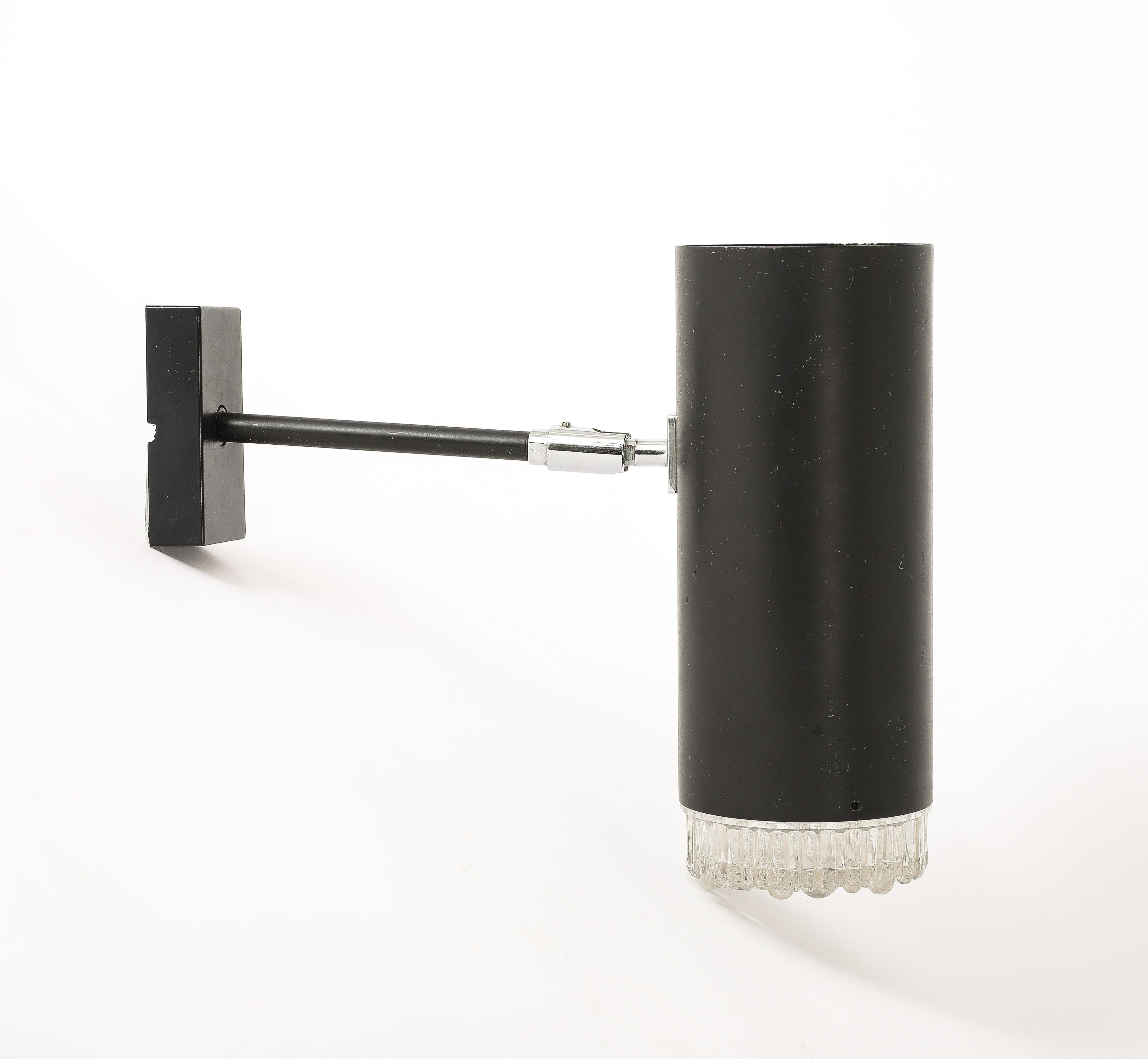 Pair of Black Enameled Aluminum and Glass Sonces by Lita, France 1960's For Sale 2
