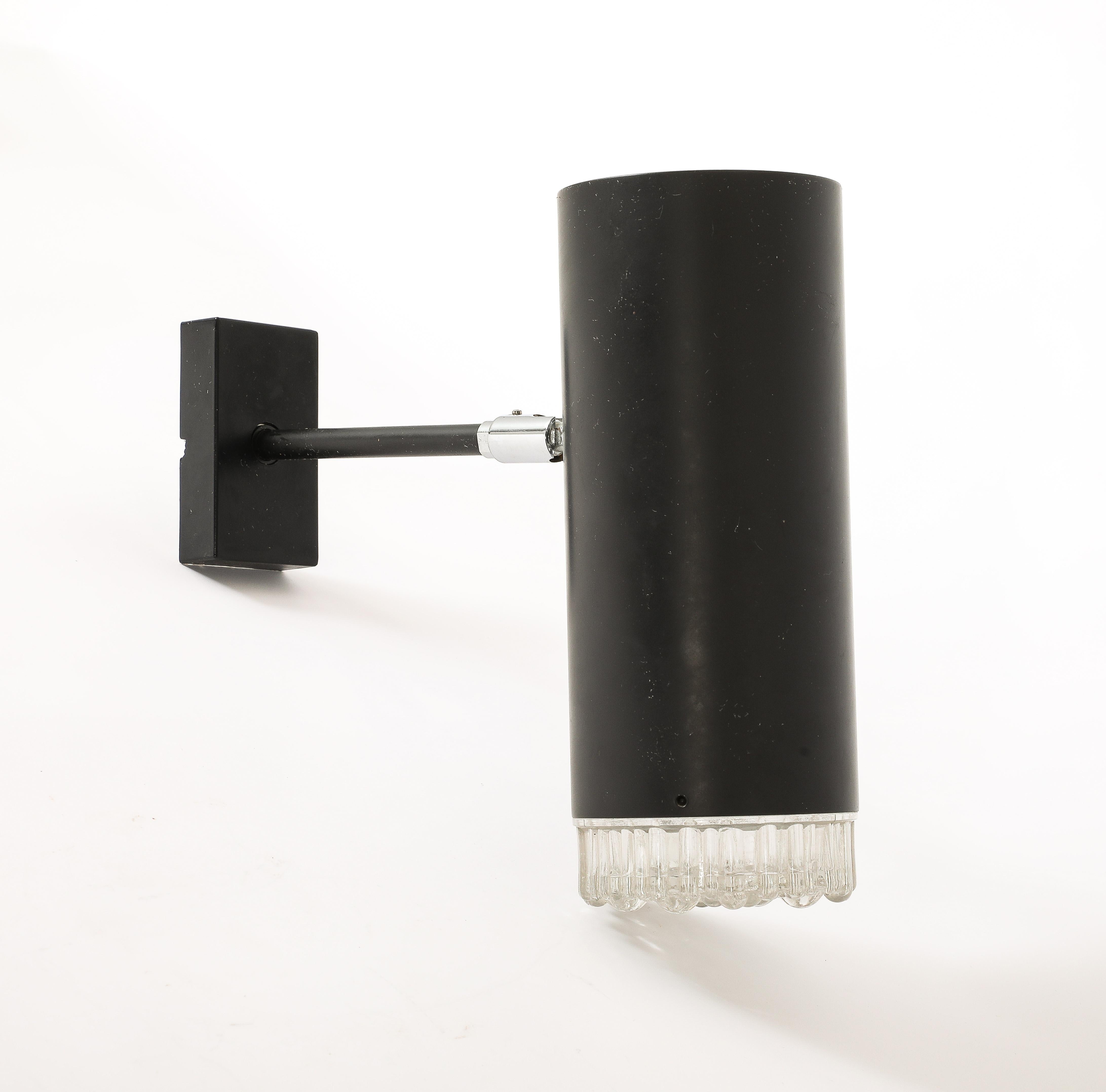 Pair of Black Enameled Aluminum and Glass Sonces by Lita, France 1960's For Sale 3