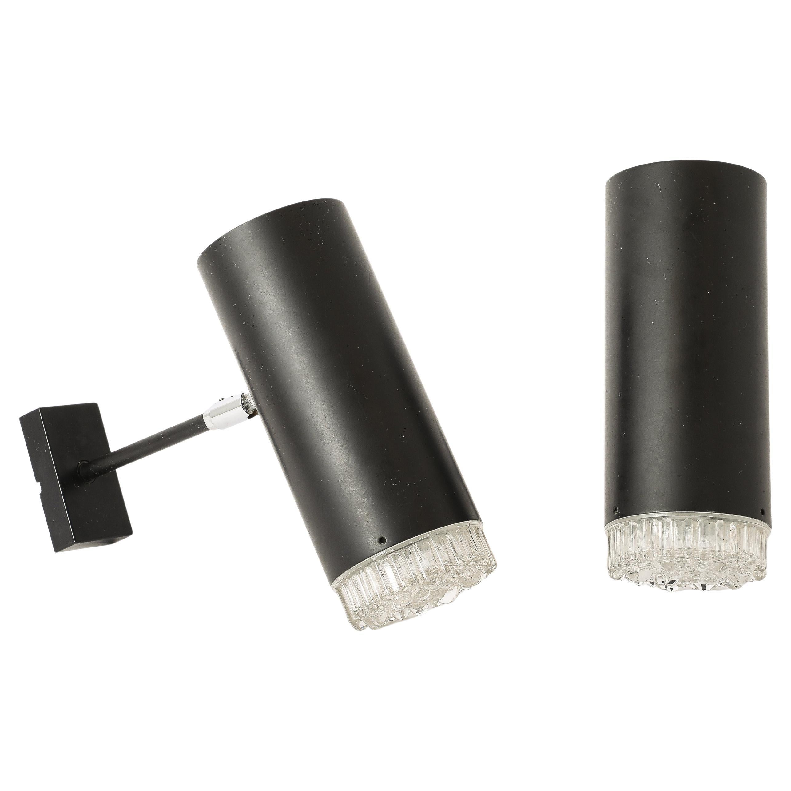 Pair of Black Enameled Aluminum and Glass Sonces by Lita, France 1960's For Sale