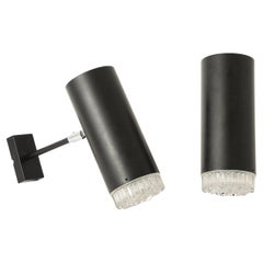Pair of Black Enameled Aluminum and Glass Sonces by Lita, France 1960's