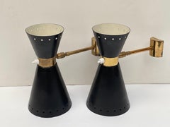 Pair of black enameled metal italian sconces from 1950
