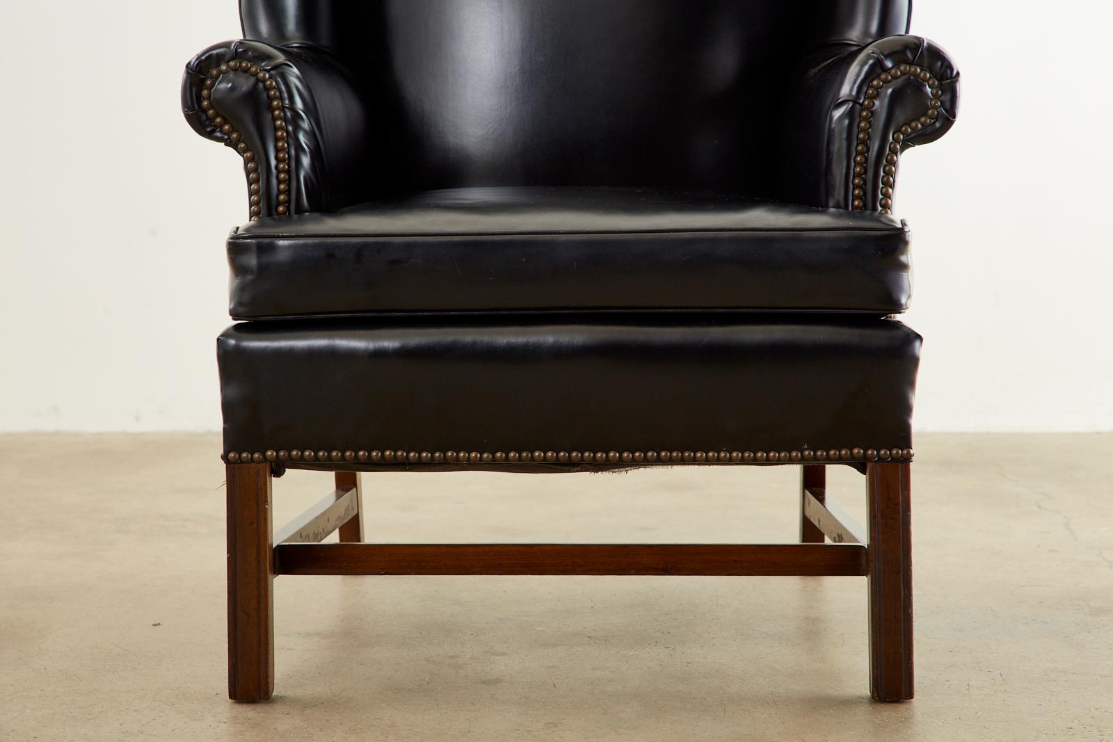 Pair of Black English Georgian Style Mahogany Wingbacks 4