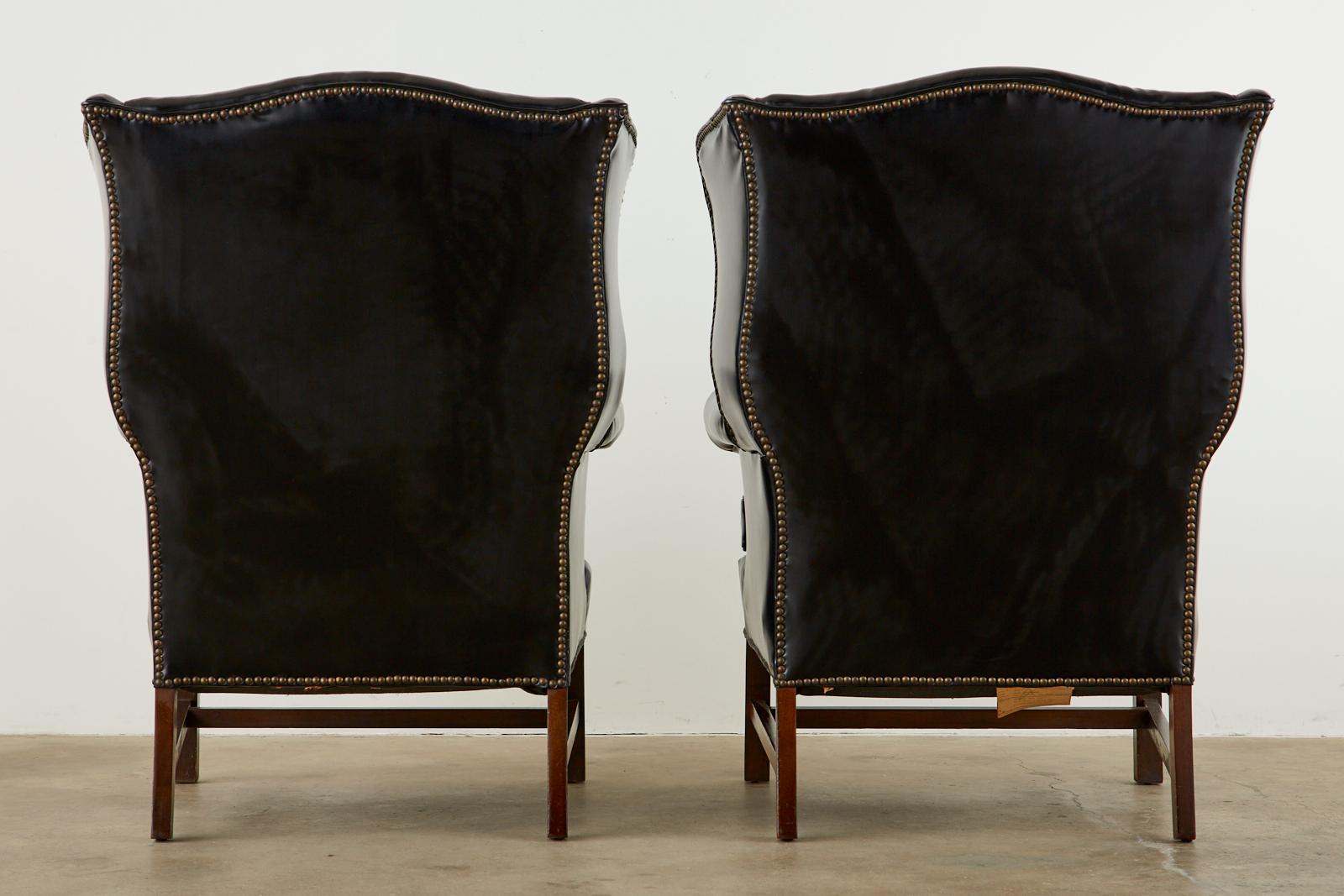 Pair of Black English Georgian Style Mahogany Wingbacks In Good Condition In Rio Vista, CA