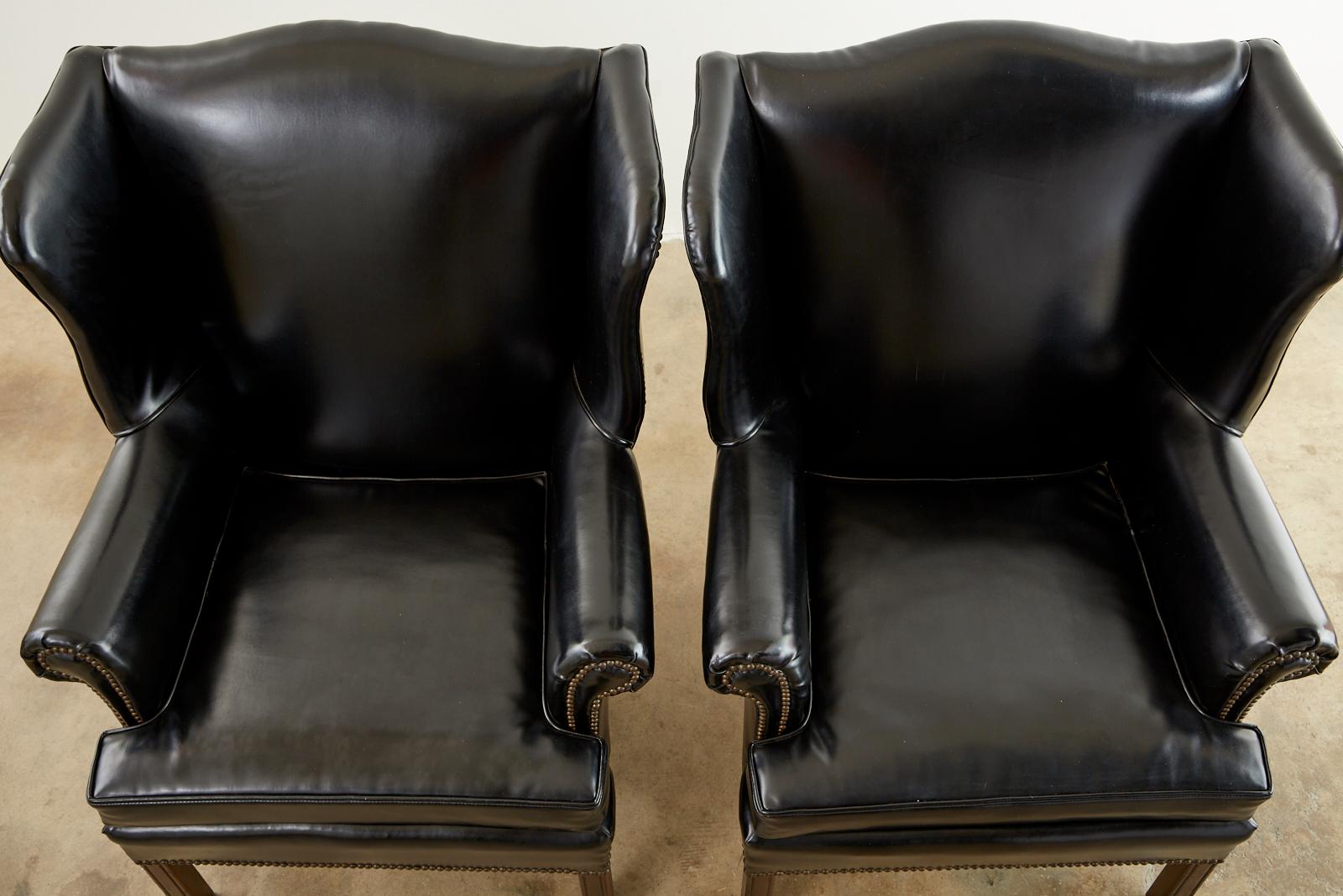 Pair of Black English Georgian Style Mahogany Wingbacks 2