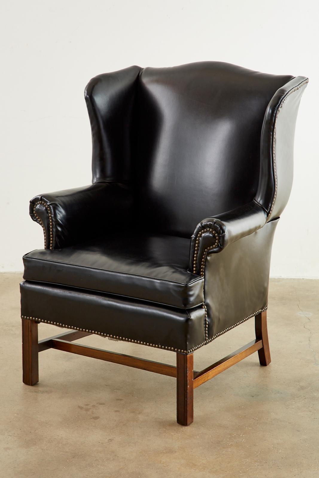 Pair of Black English Georgian Style Mahogany Wingbacks 3