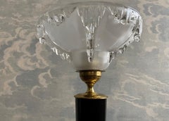 Pair of Black EZAN Art Deco Table Lamps with Crystal Cups, France 1930s