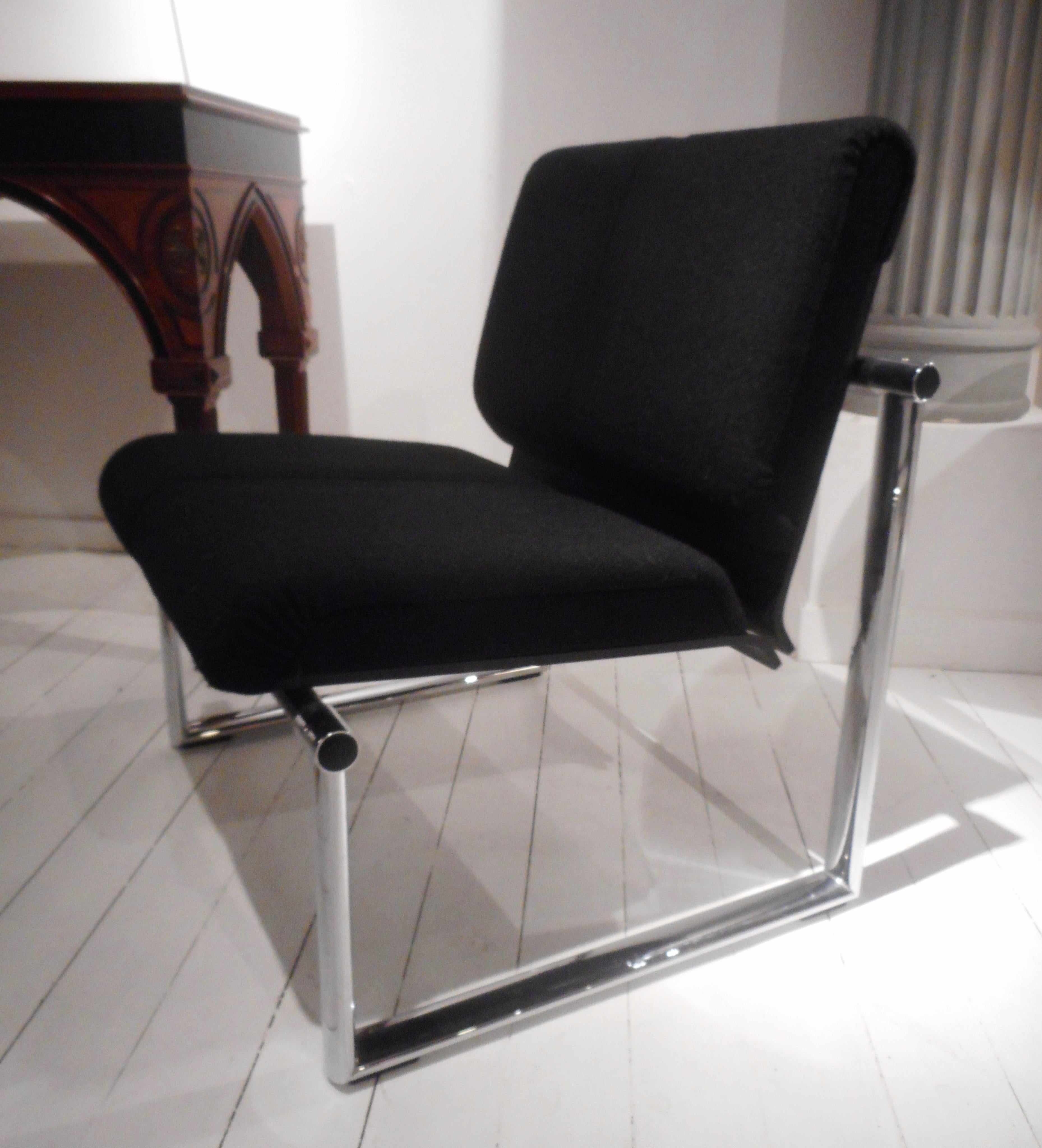 Pair of Black Fabric and Chromed Metal Visitors Chairs by P.Fancelli (Schweizerisch) im Angebot