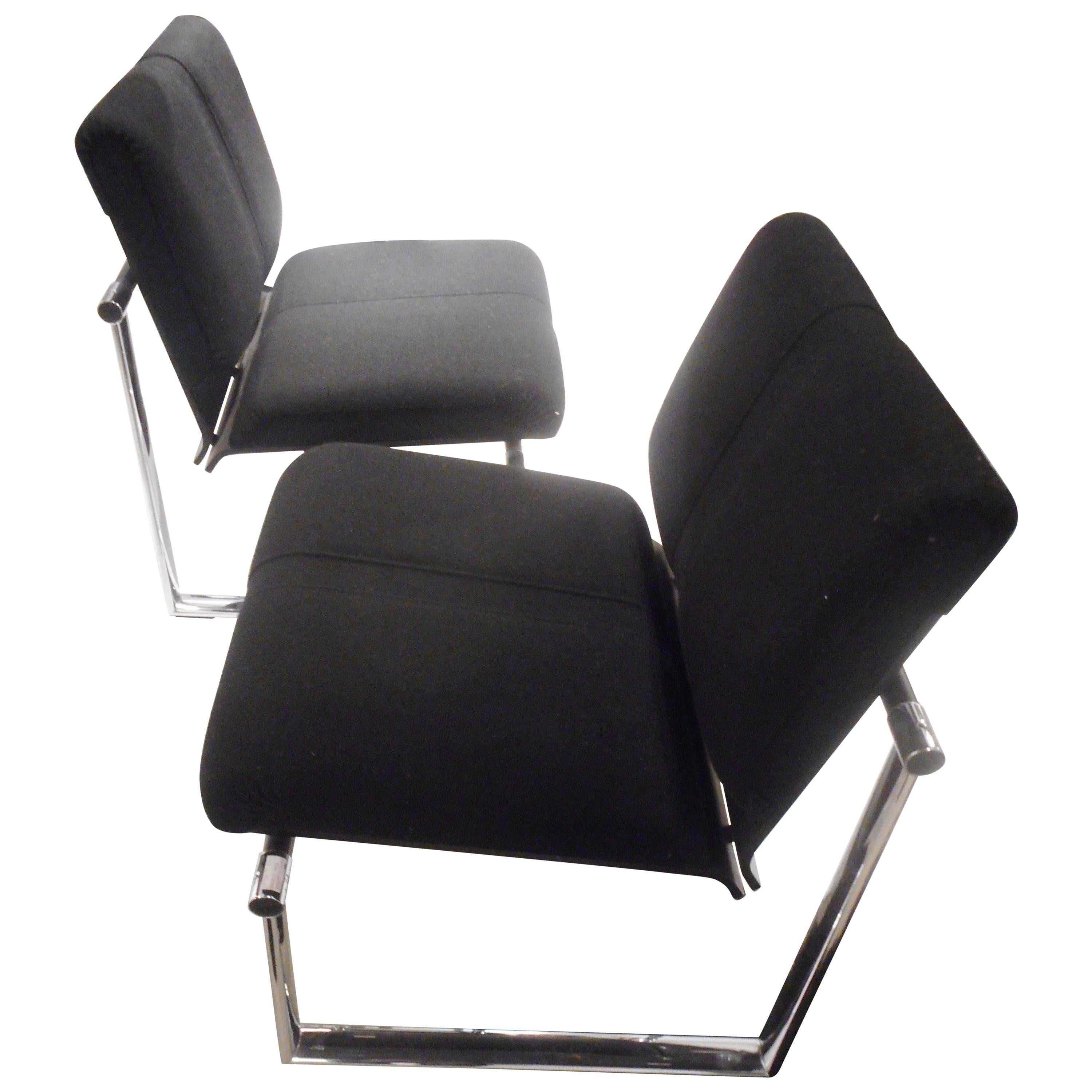 Pair of Black Fabric and Chromed Metal Visitors Chairs by P.Fancelli im Angebot