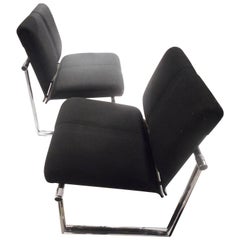 Pair of Black Fabric and Chromed Metal Visitors Chairs by P.Fancelli