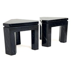Pair of Black Faux Marble Geometric Side Tables
