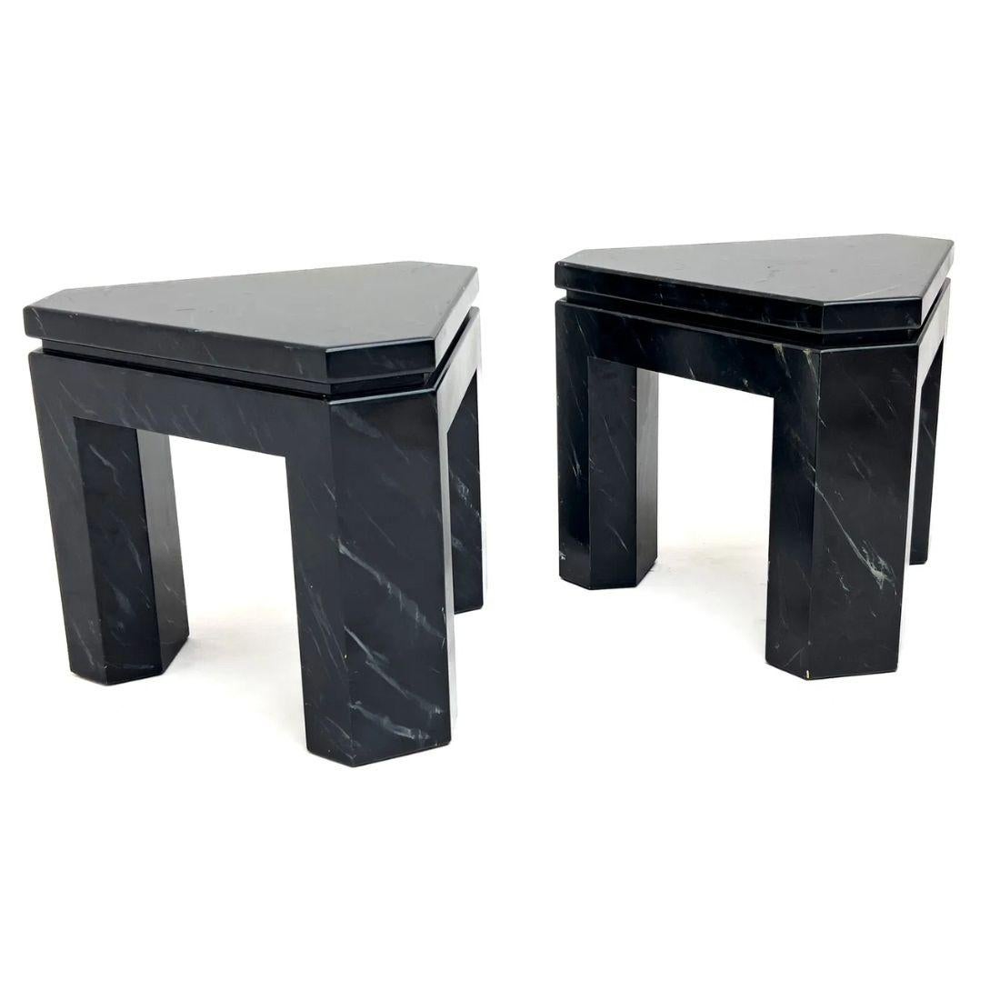 20th Century Pair of Black Faux Marble Geometric Side Tables For Sale