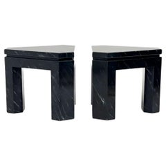 Pair of Black Faux Marble Geometric Side Tables