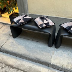 Pair of Black Fiberglass Benches with Kirkby Velvet Pillows, 1980s