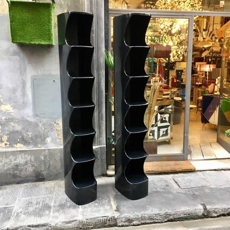 French Pair of Black Fiberglass Bookcases by Rodier, 1970s