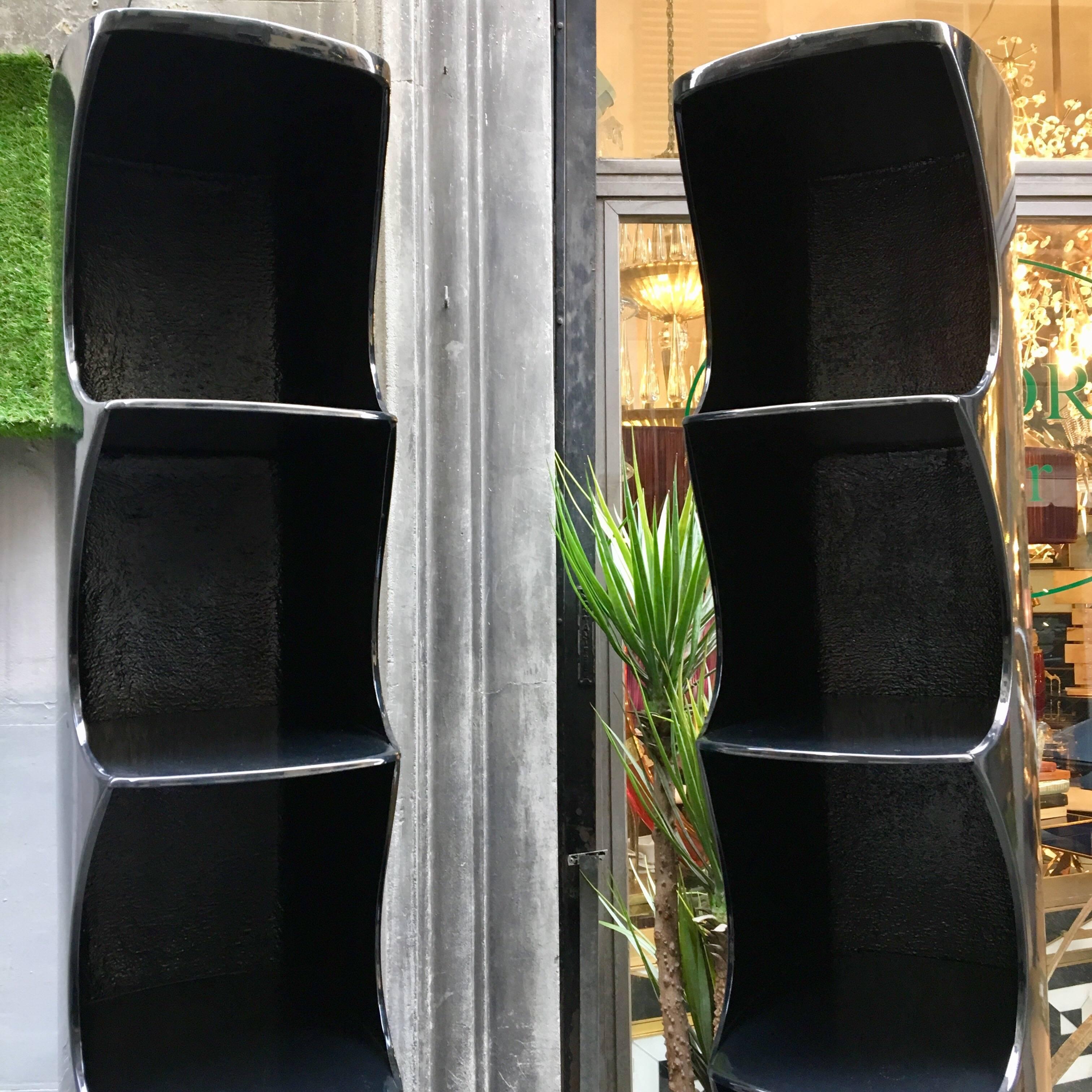 Pair of Black Fiberglass Bookcases by Rodier, 1970s 2
