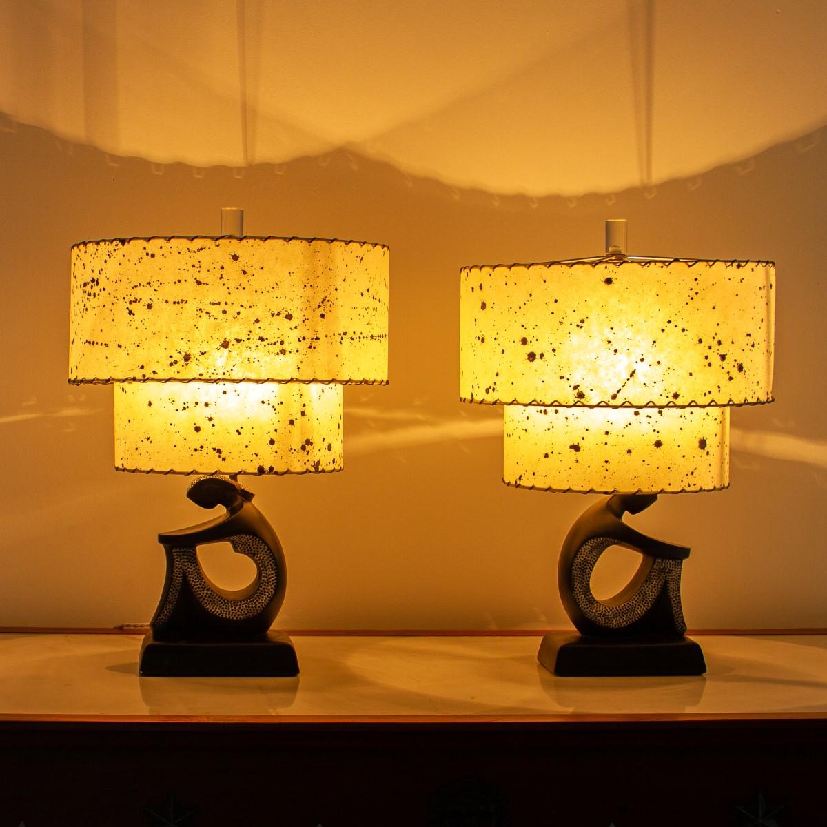 American Pair of Black Figurative Table Lamps by F.A.I.P, 1950s