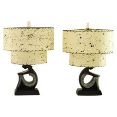 Retro Pair of Black Figurative Table Lamps by F.A.I.P, 1950s