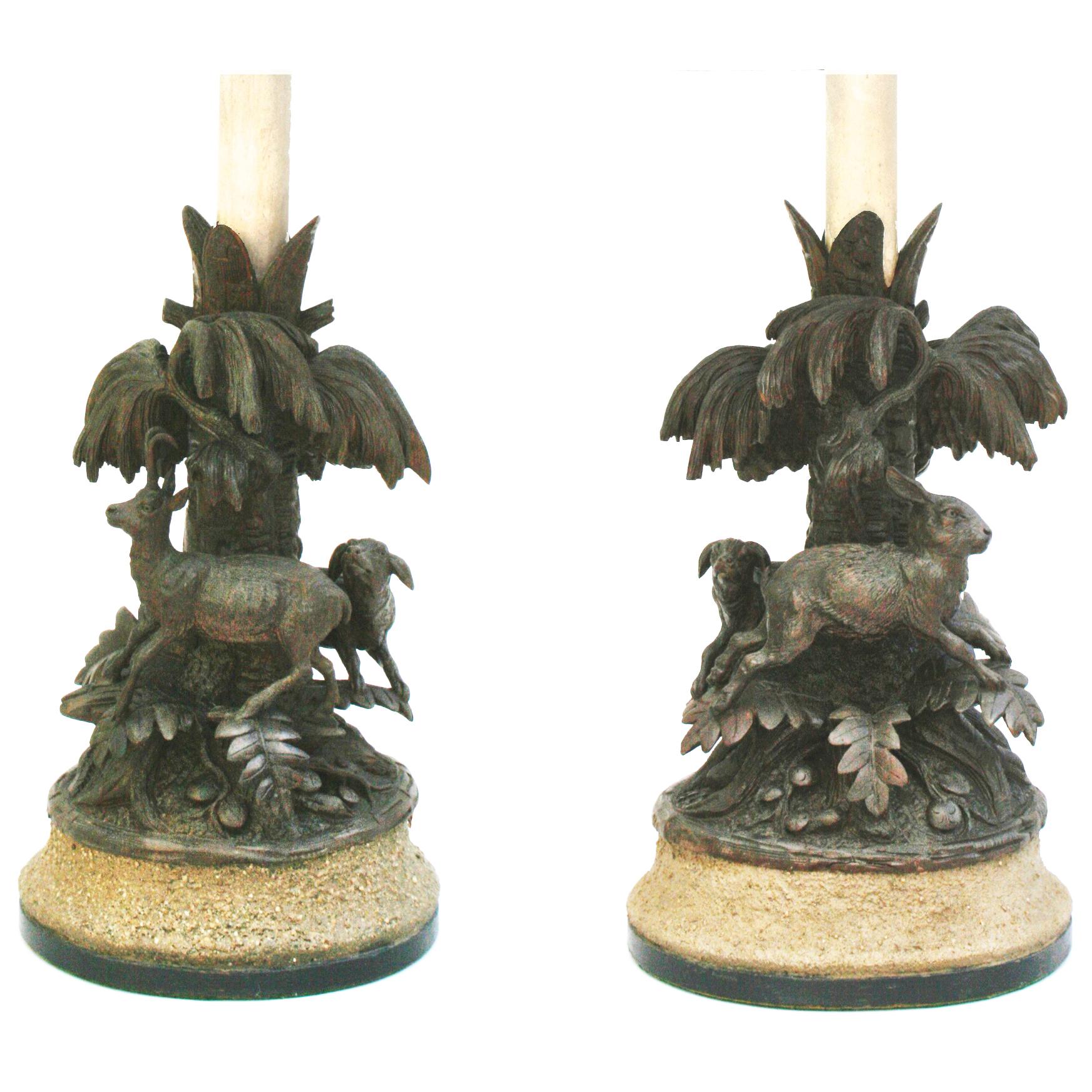 Pair of Black Forest Animalier Lamps, c1880