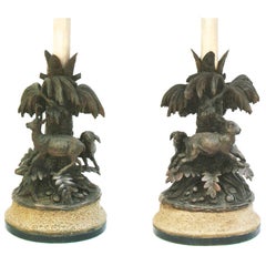 Antique Pair of Black Forest Animalier Lamps, c1880