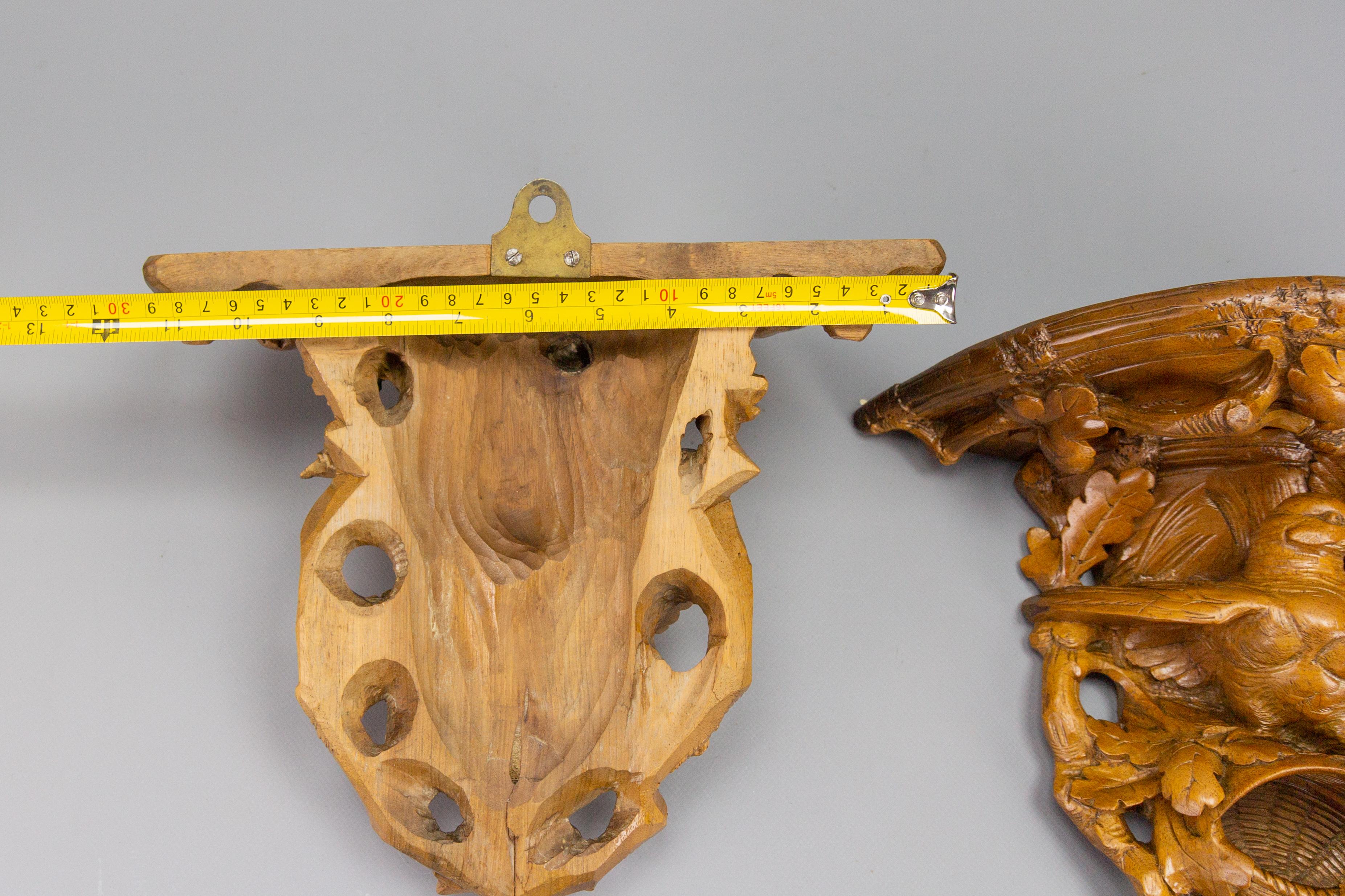 Pair of Black Forest Carved Walnut Bird Nest Wall-Mounted Consoles, ca. 1920 For Sale 13