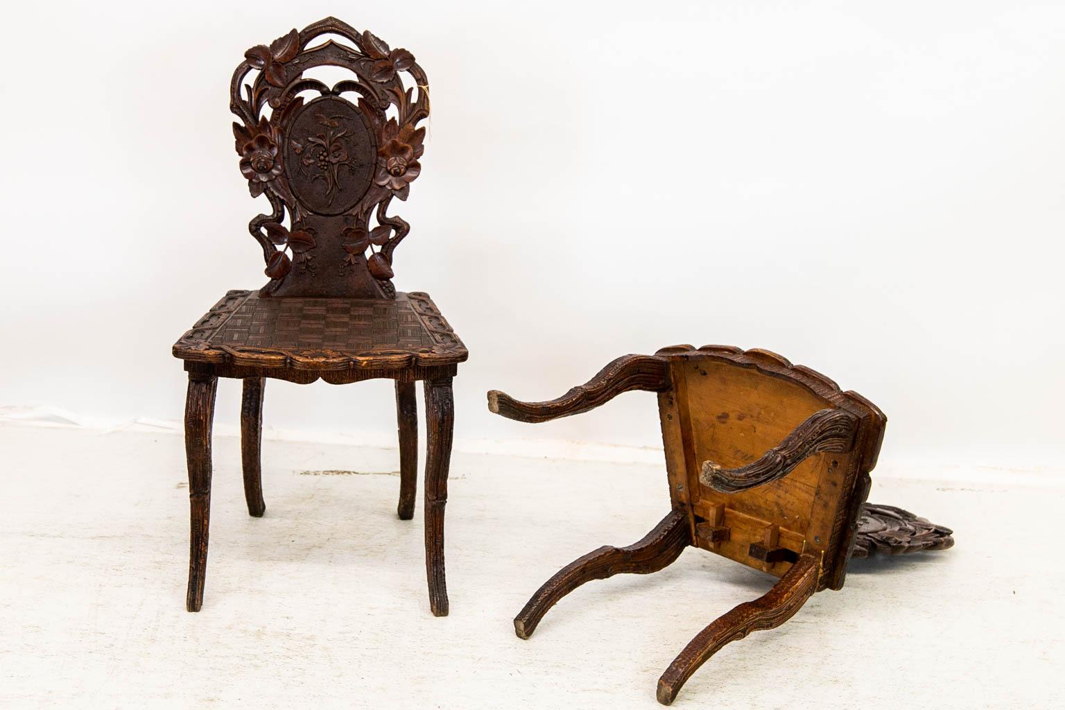 Pair of Black Forest Hall Chairs 2