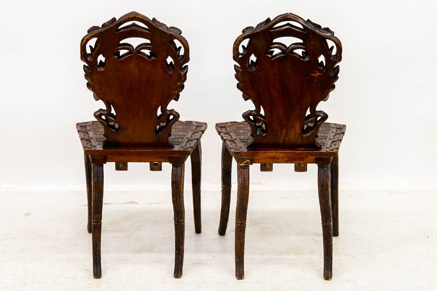 Pair of Black Forest Hall Chairs For Sale 3