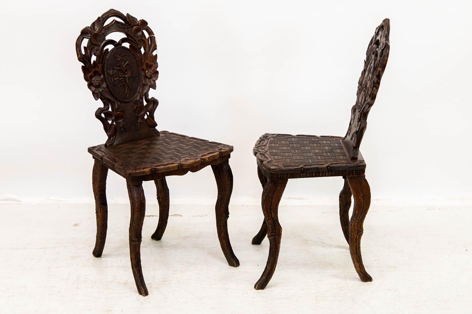 Pair of Black Forest Hall Chairs In Good Condition For Sale In Wilson, NC