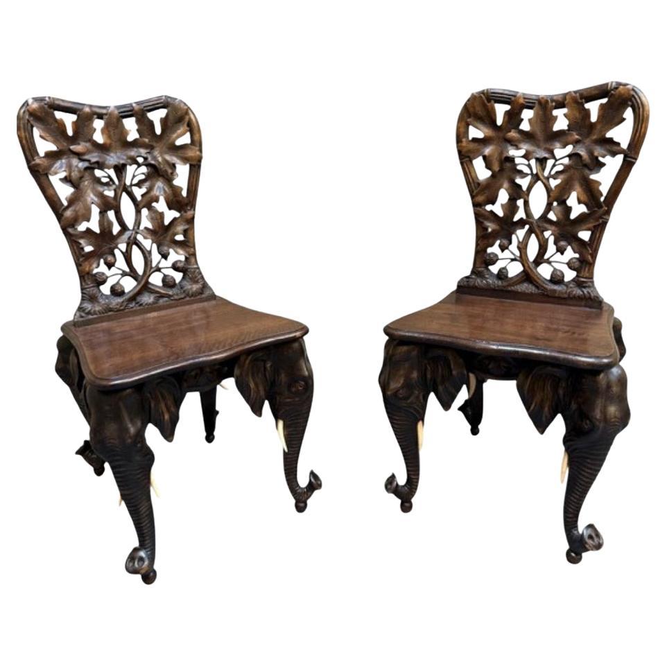 Pair of Black Forest Linden Wood Swiss Maharajah Chairs Circa 1890