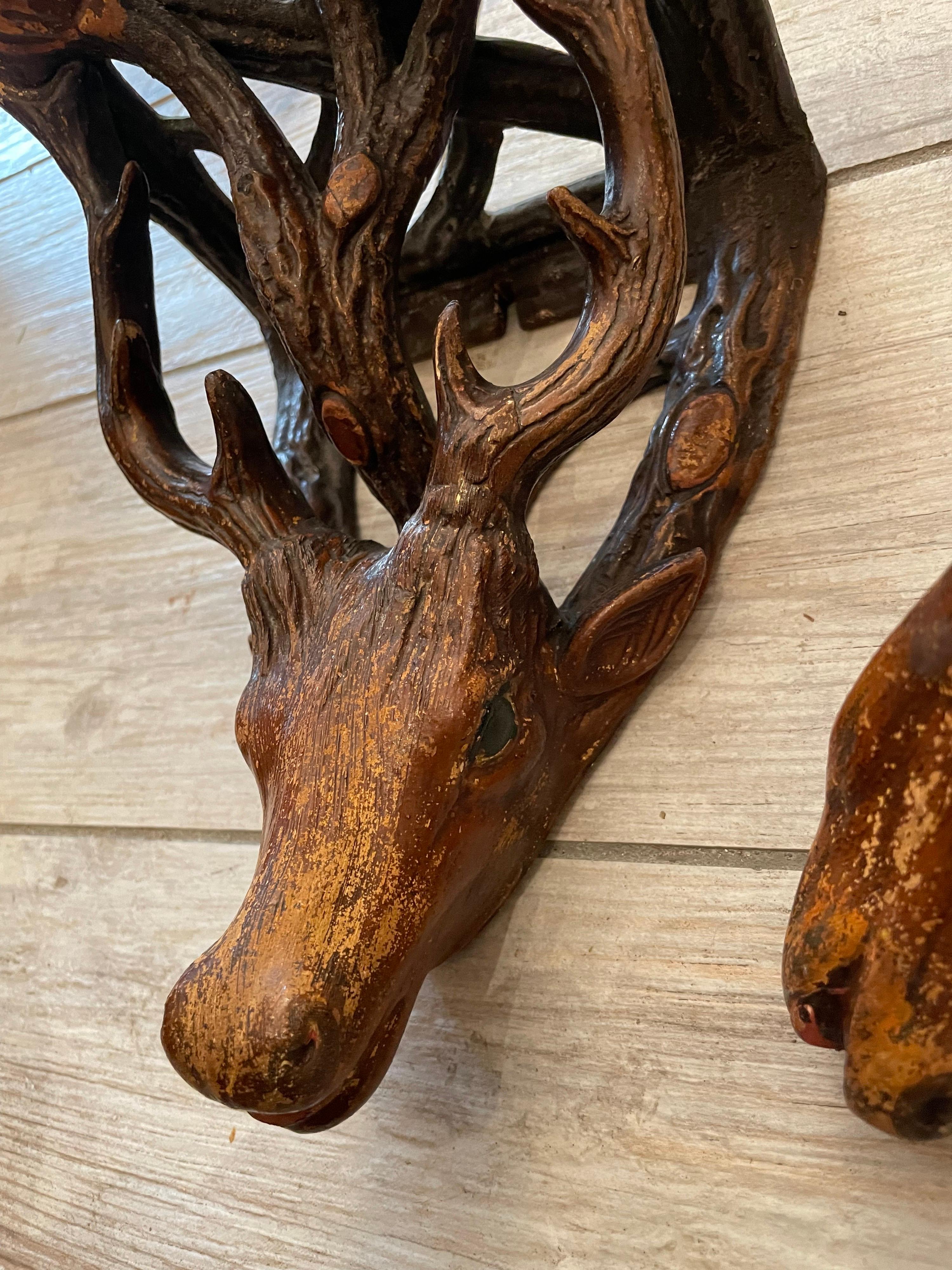 Pair of Black Forest Type Deer Head Wall Brackets In Good Condition For Sale In West Palm Beach, FL