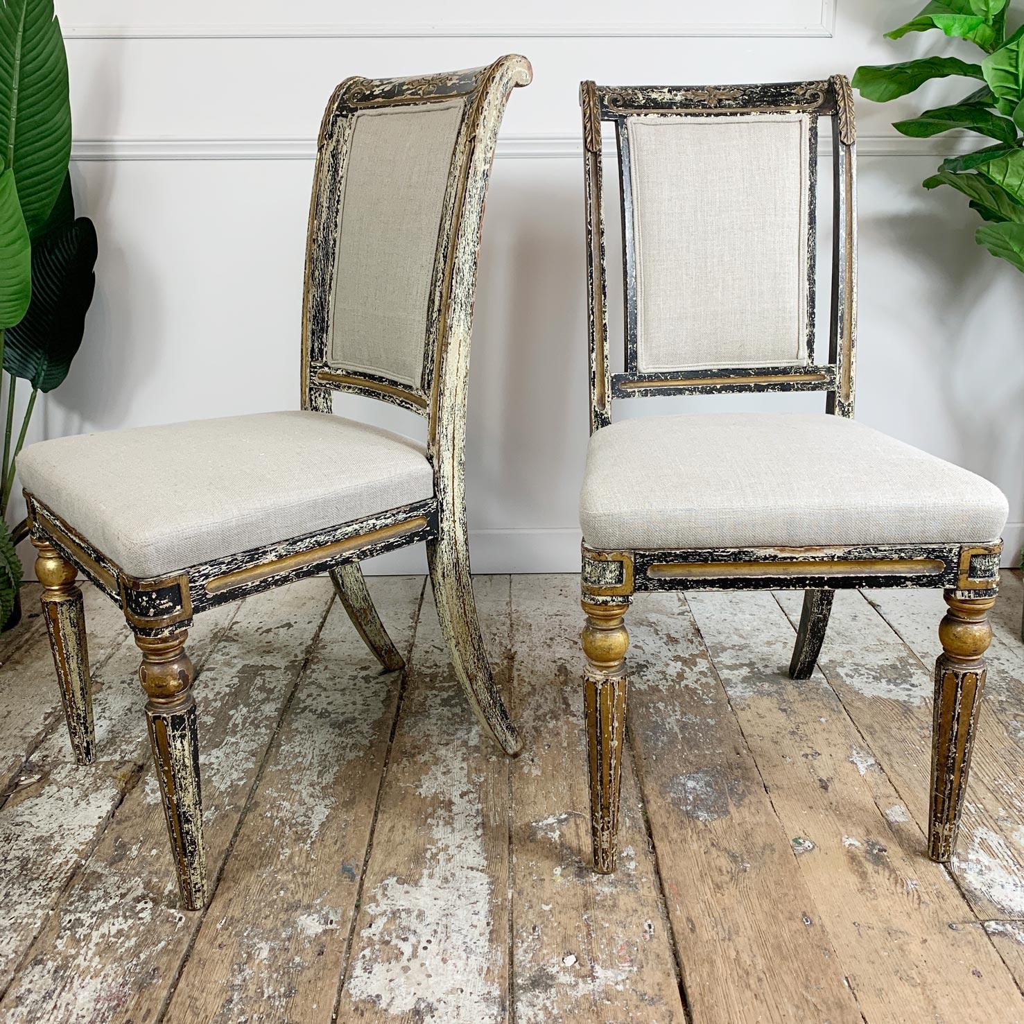 Pair of Black & Gold Regency Caned Dining Chairs 3