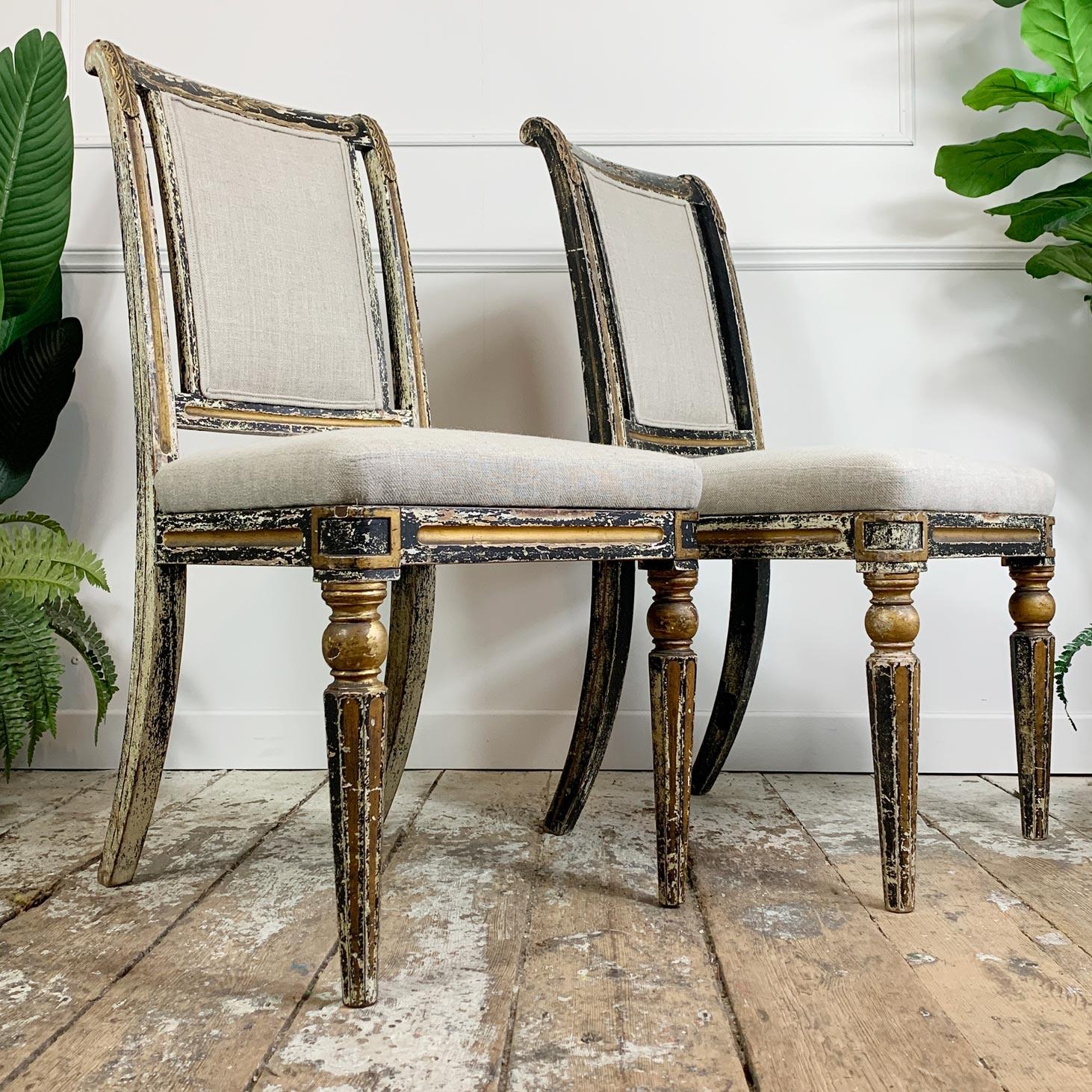 Pair of Black & Gold Regency Caned Dining Chairs 4