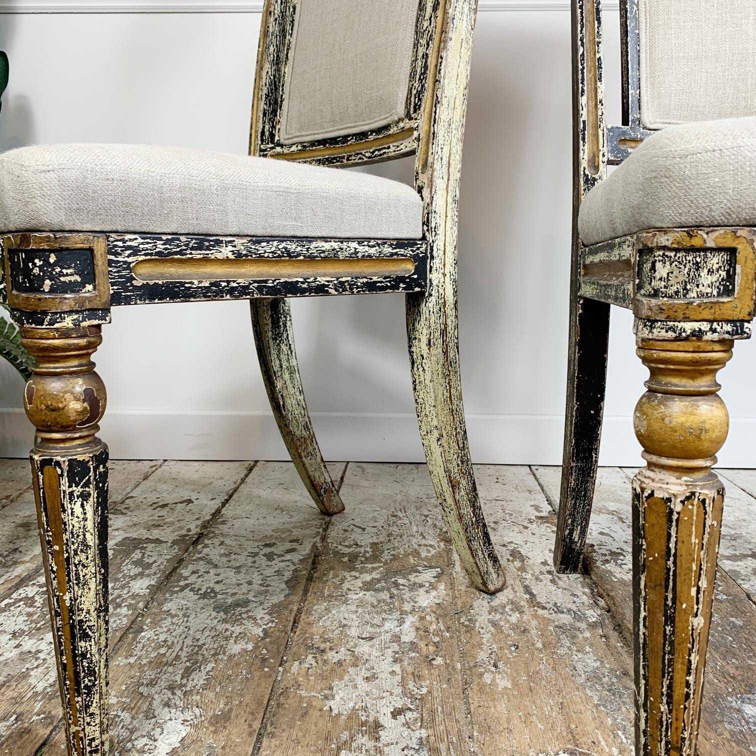Pair of Black & Gold Regency Caned Dining Chairs 5
